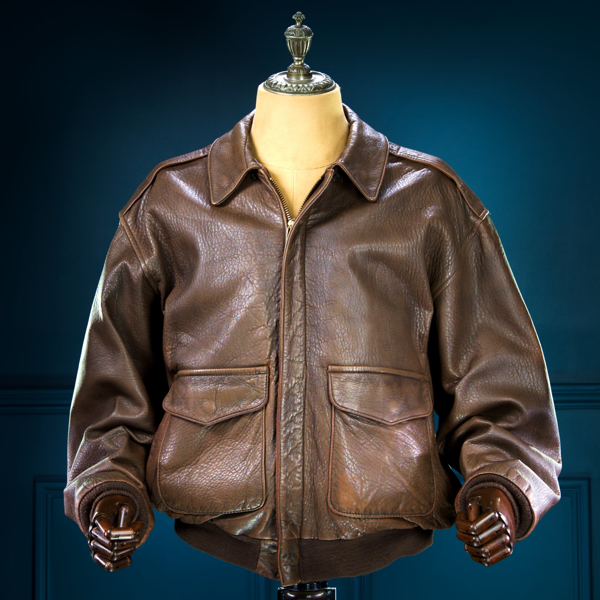 Vintage 1980s Avirex A2 Sheepskin Brown Bomber Flight Leather Jacket "XL"