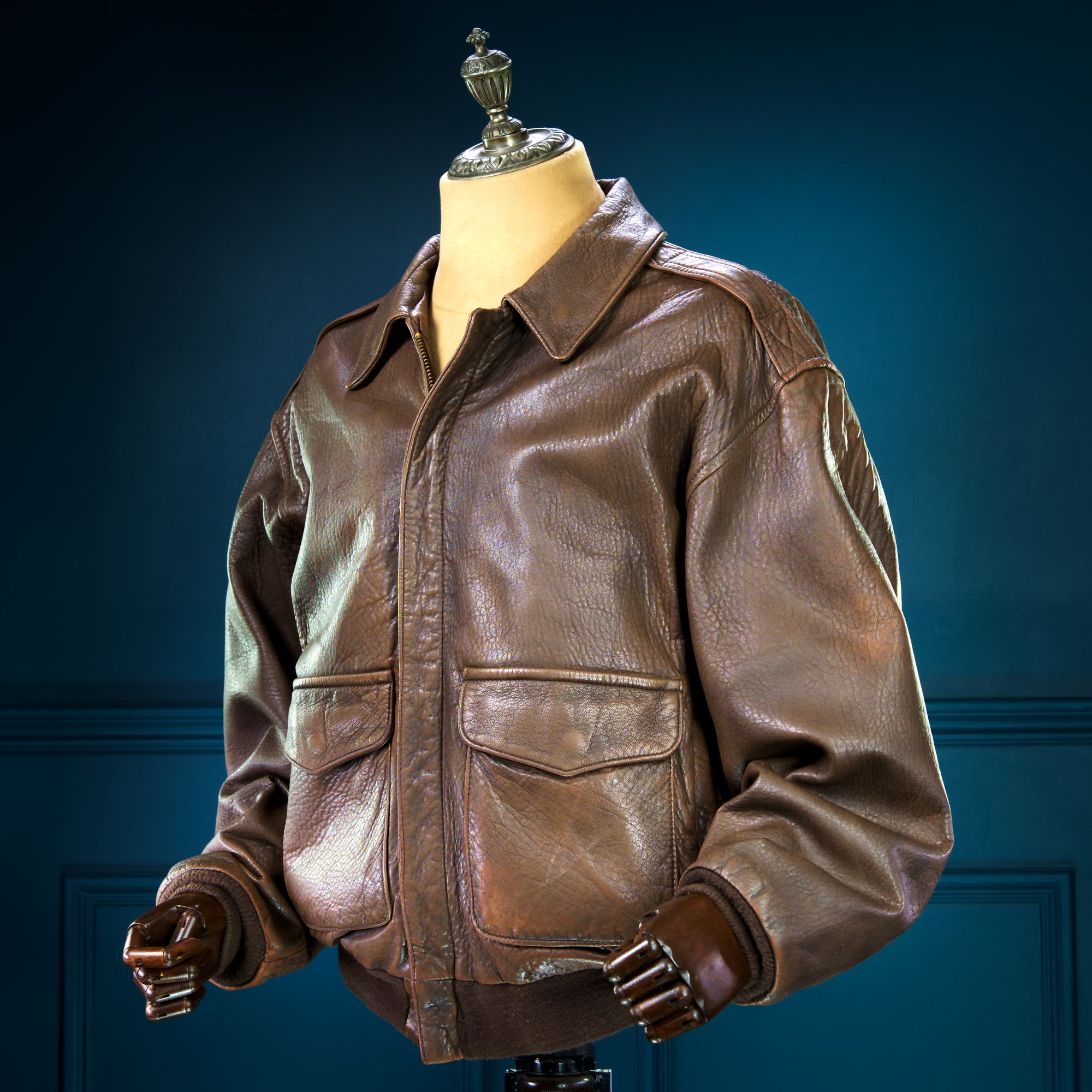 Vintage 1980s Avirex A2 Sheepskin Brown Bomber Flight Leather Jacket "XL"