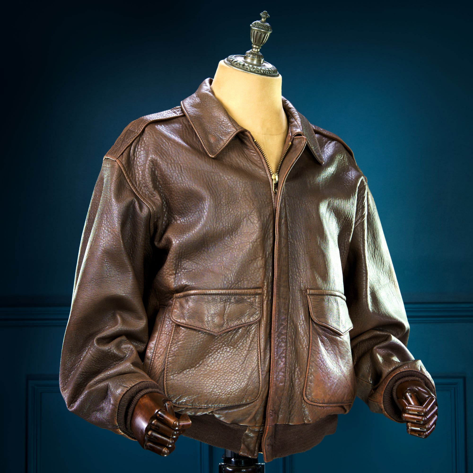 Vintage 1980s Avirex A2 Sheepskin Brown Bomber Flight Leather Jacket "XL"