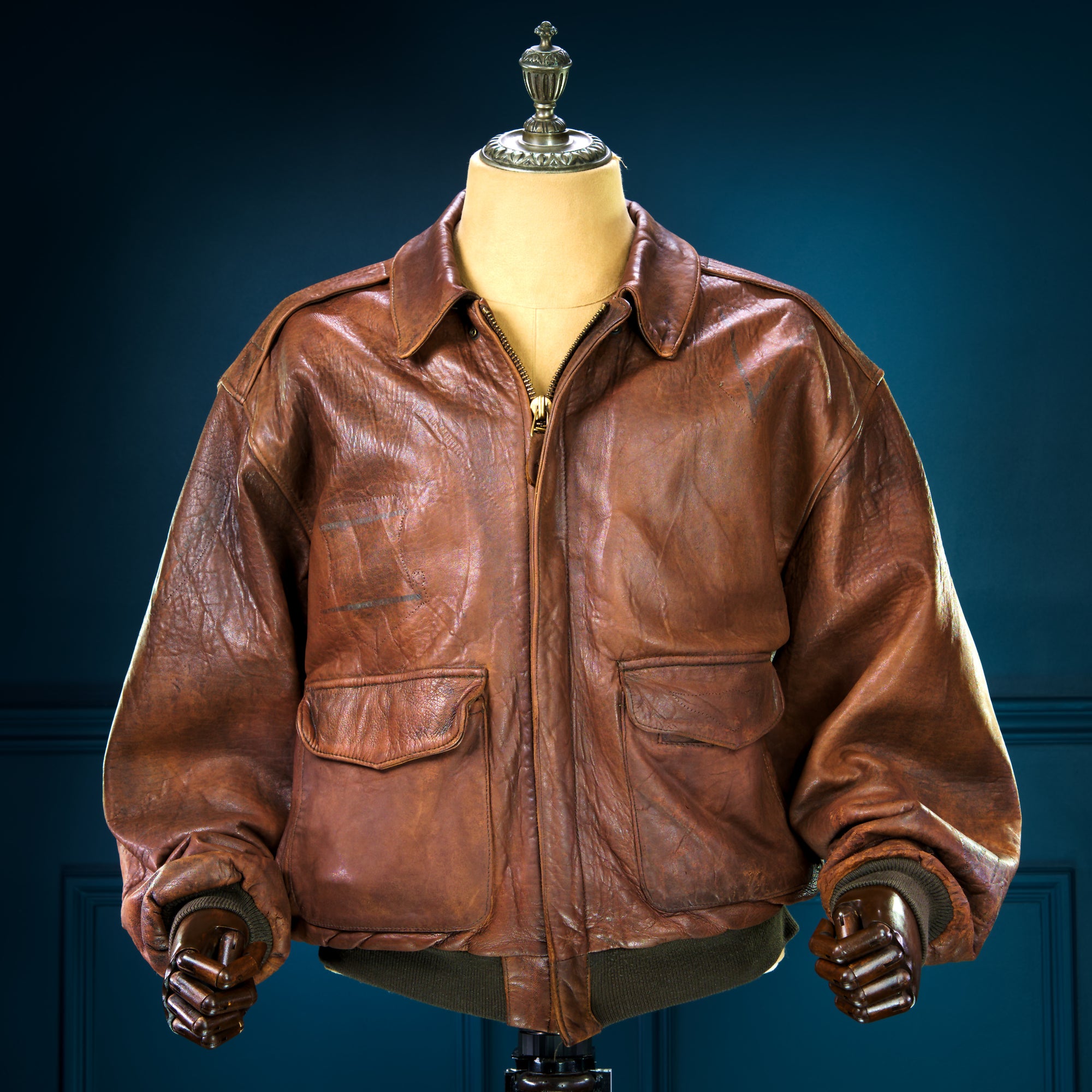 Vintage 1970s Avirex A2 Sheepskin Brown Bomber Flight Leather Jacket “XL”