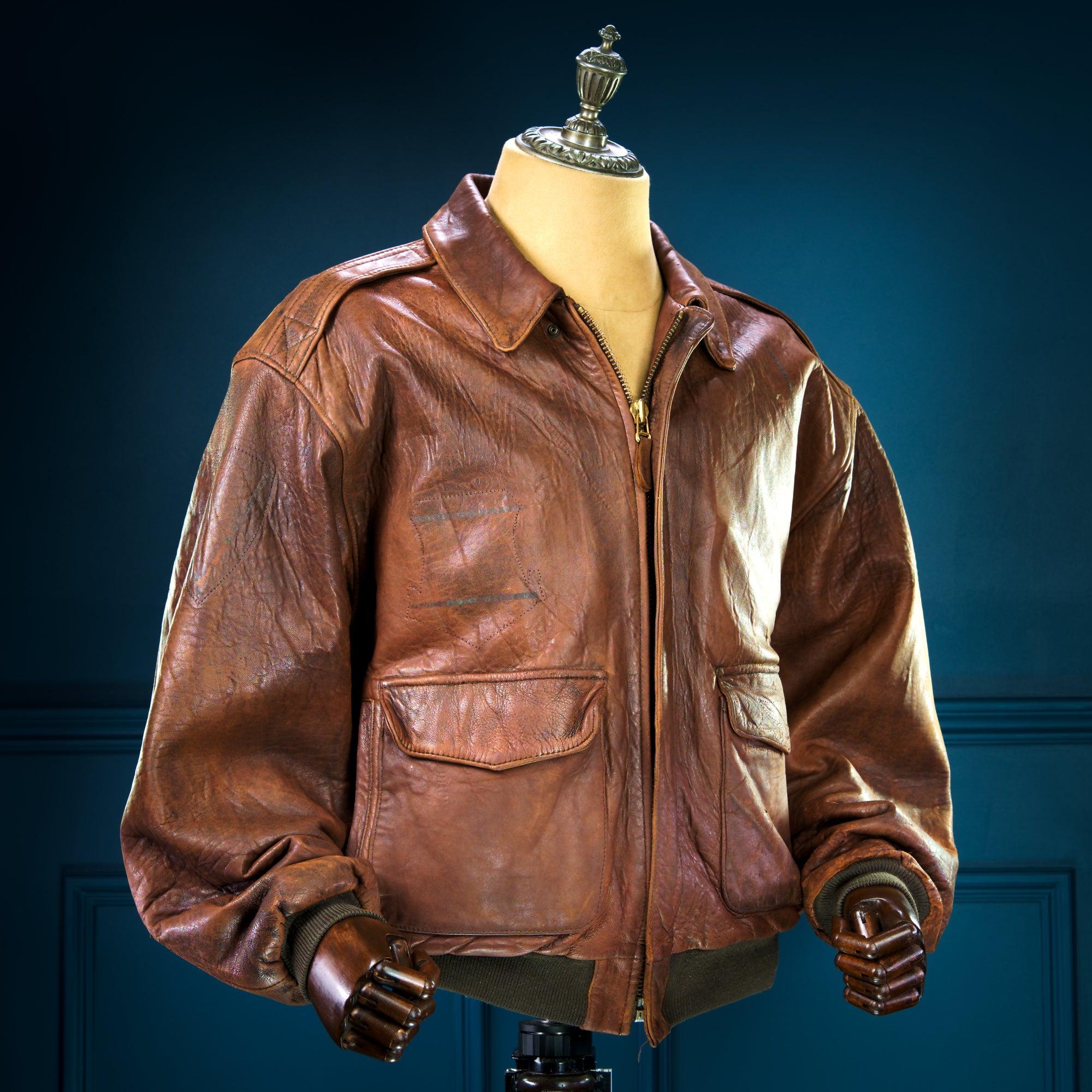 Vintage 1970s Avirex A2 Sheepskin Brown Bomber Flight Leather Jacket “XL”