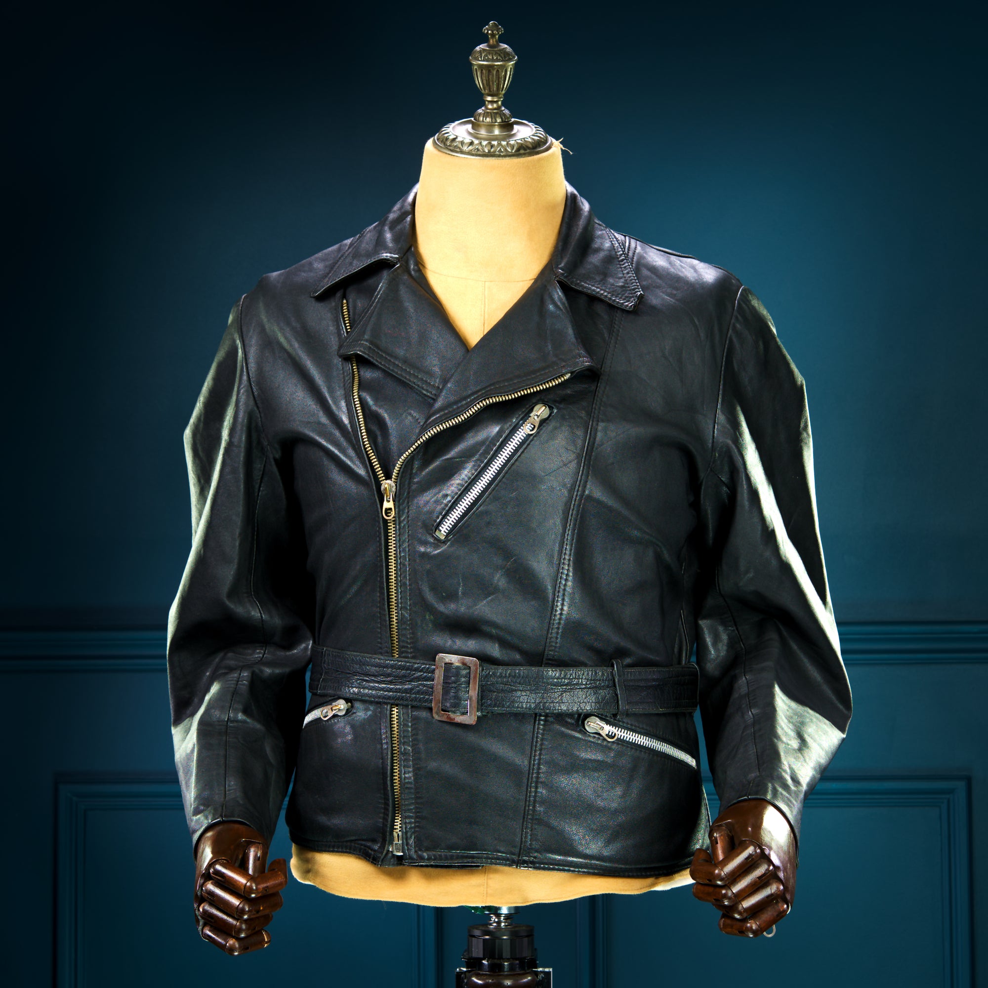 Vintage 1950s German Horsehide Black Biker Aviator Moto Leather Jacket “M”