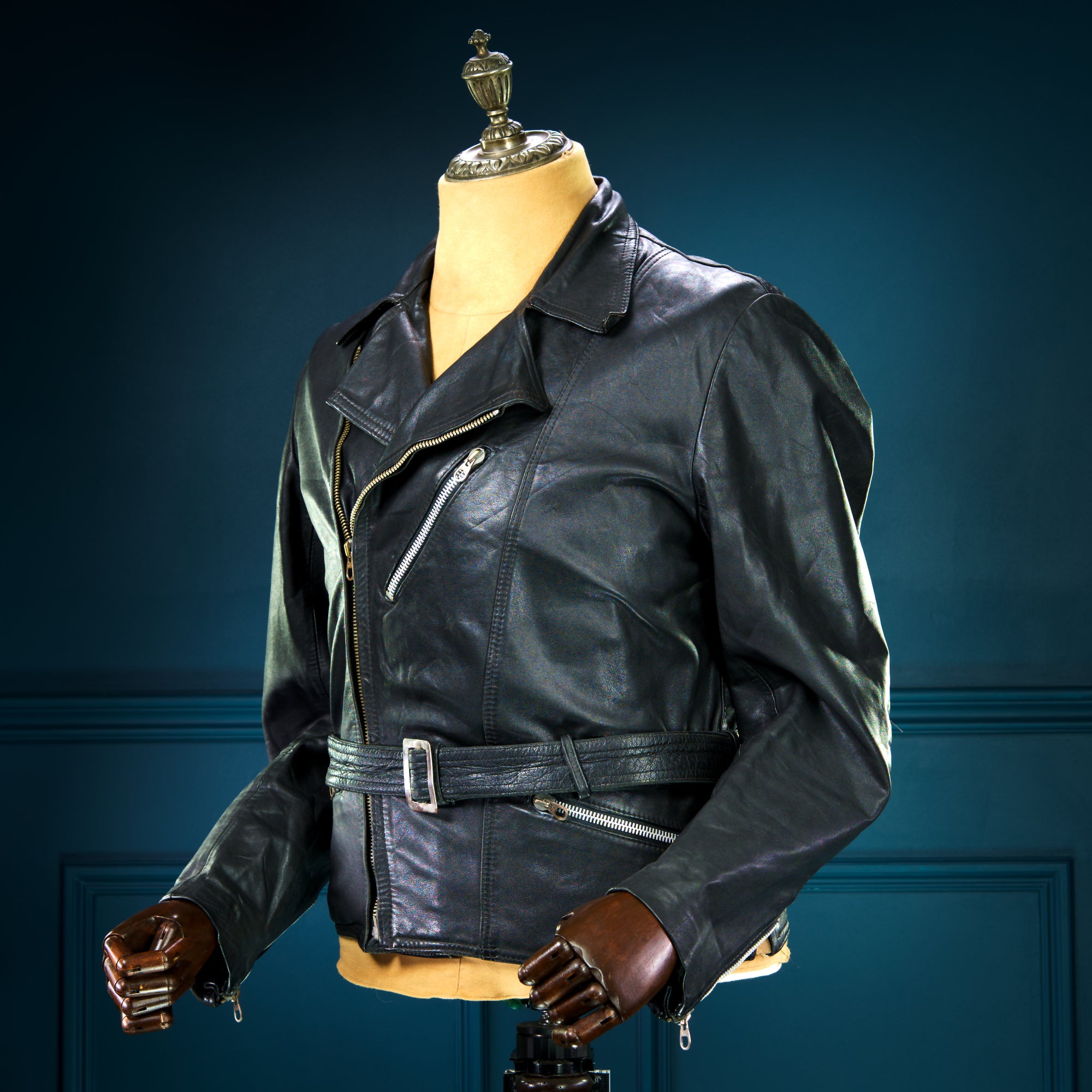 Vintage 1950s German Horsehide Black Biker Aviator Moto Leather Jacket “M”