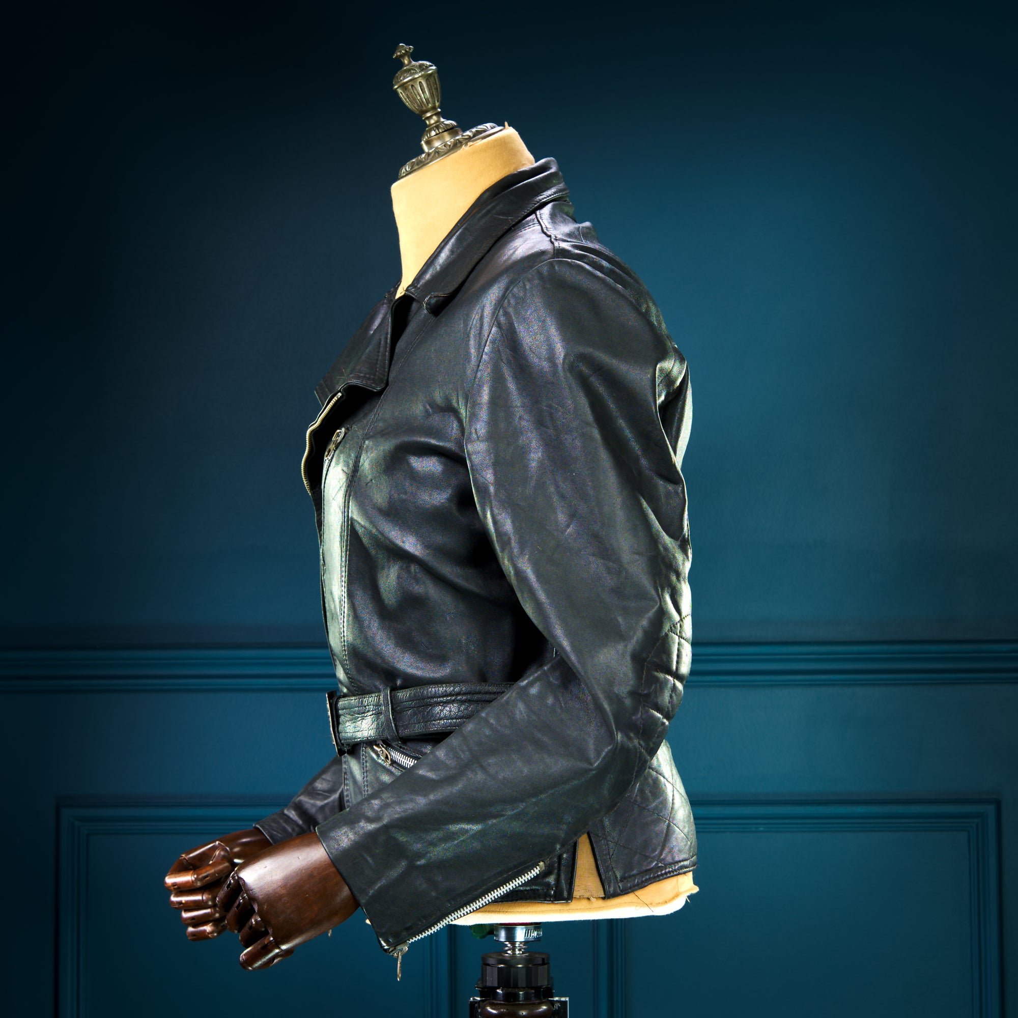 Vintage 1950s German Horsehide Black Biker Aviator Moto Leather Jacket “M”