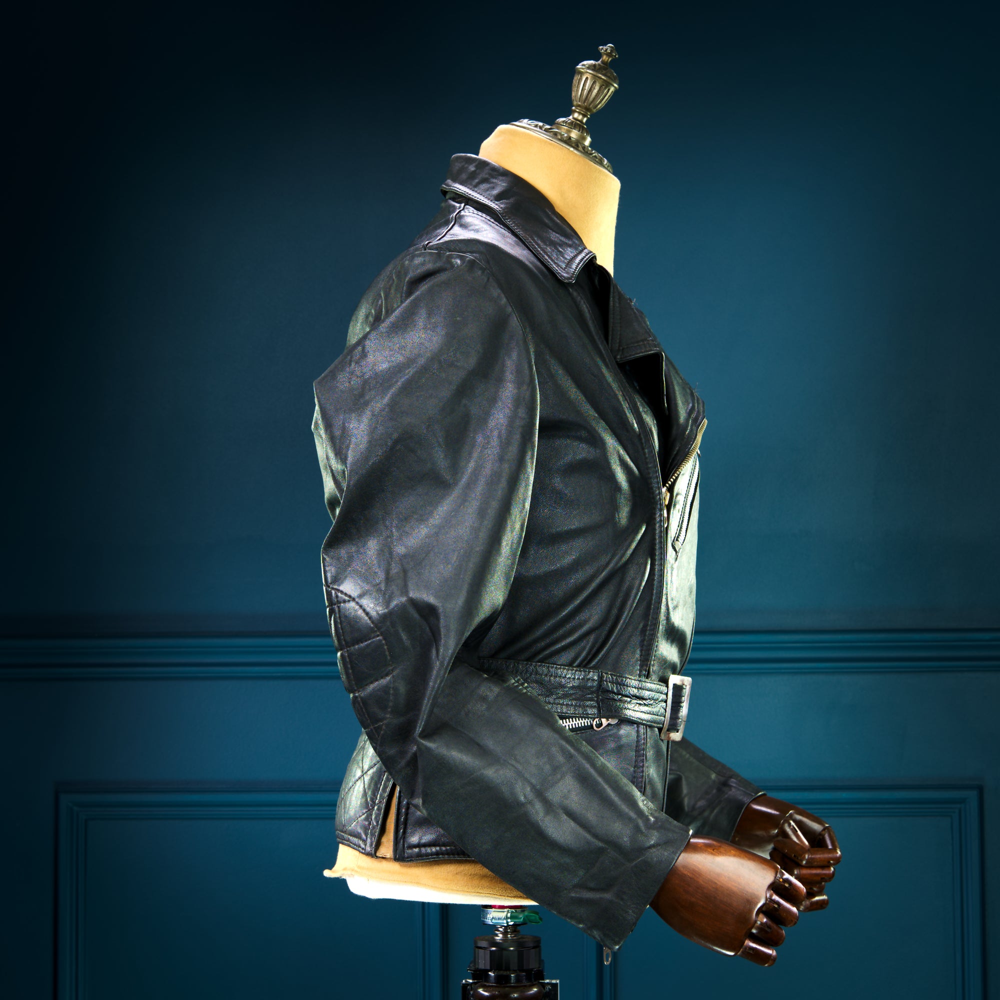 Vintage 1950s German Horsehide Black Biker Aviator Moto Leather Jacket “M”