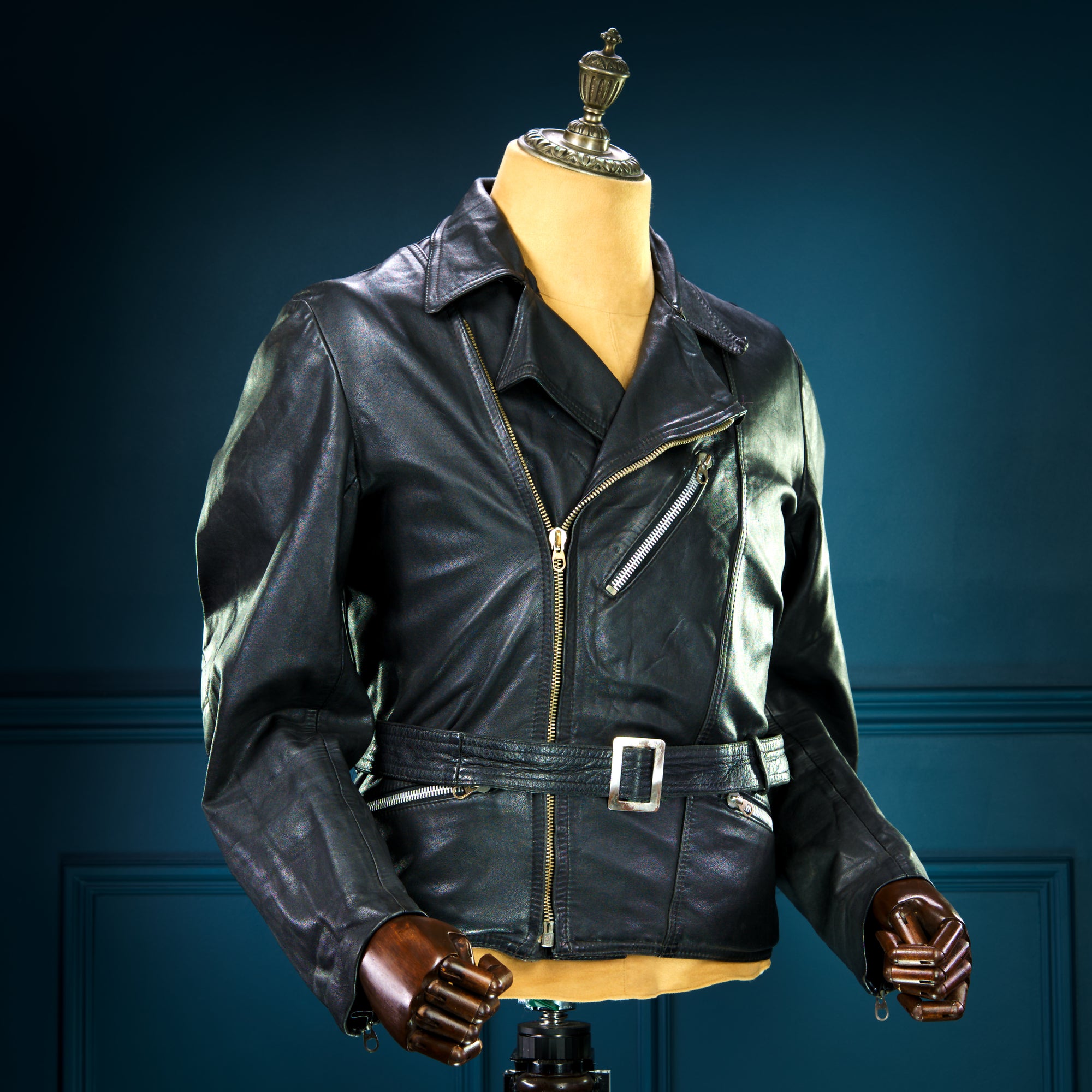 Vintage 1950s German Horsehide Black Biker Aviator Moto Leather Jacket “M”