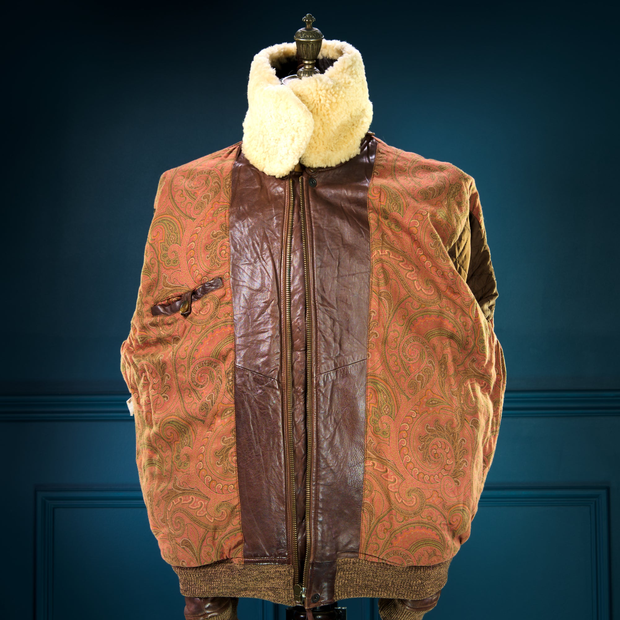 Vintage 70s Etro Luxury Italian Lambskin G1 Flight Bomber Leather Jacket ”L”