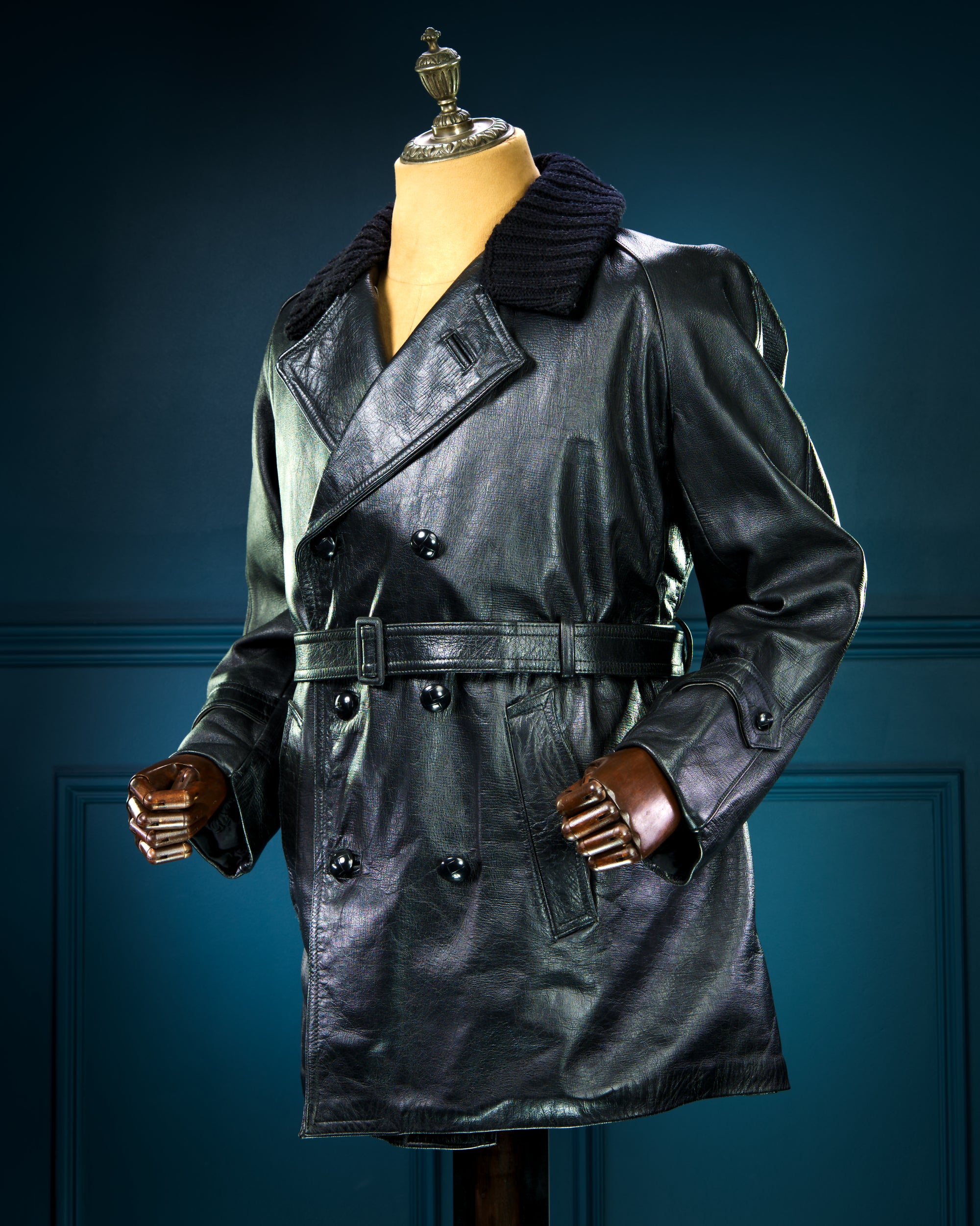 Vintage 1950s Italian Police Belted Biker Patrol Leather Motoring Coat “L”