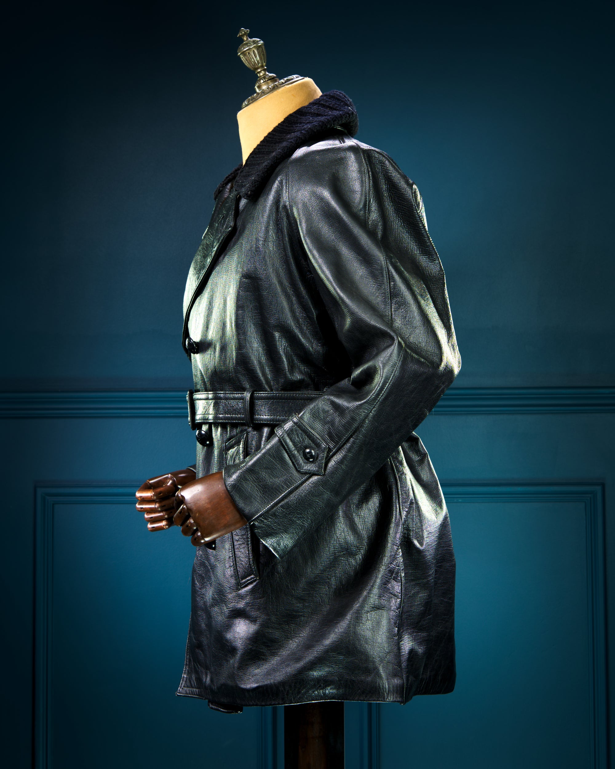 Vintage 1950s Italian Police Belted Biker Patrol Leather Motoring Coat “L”