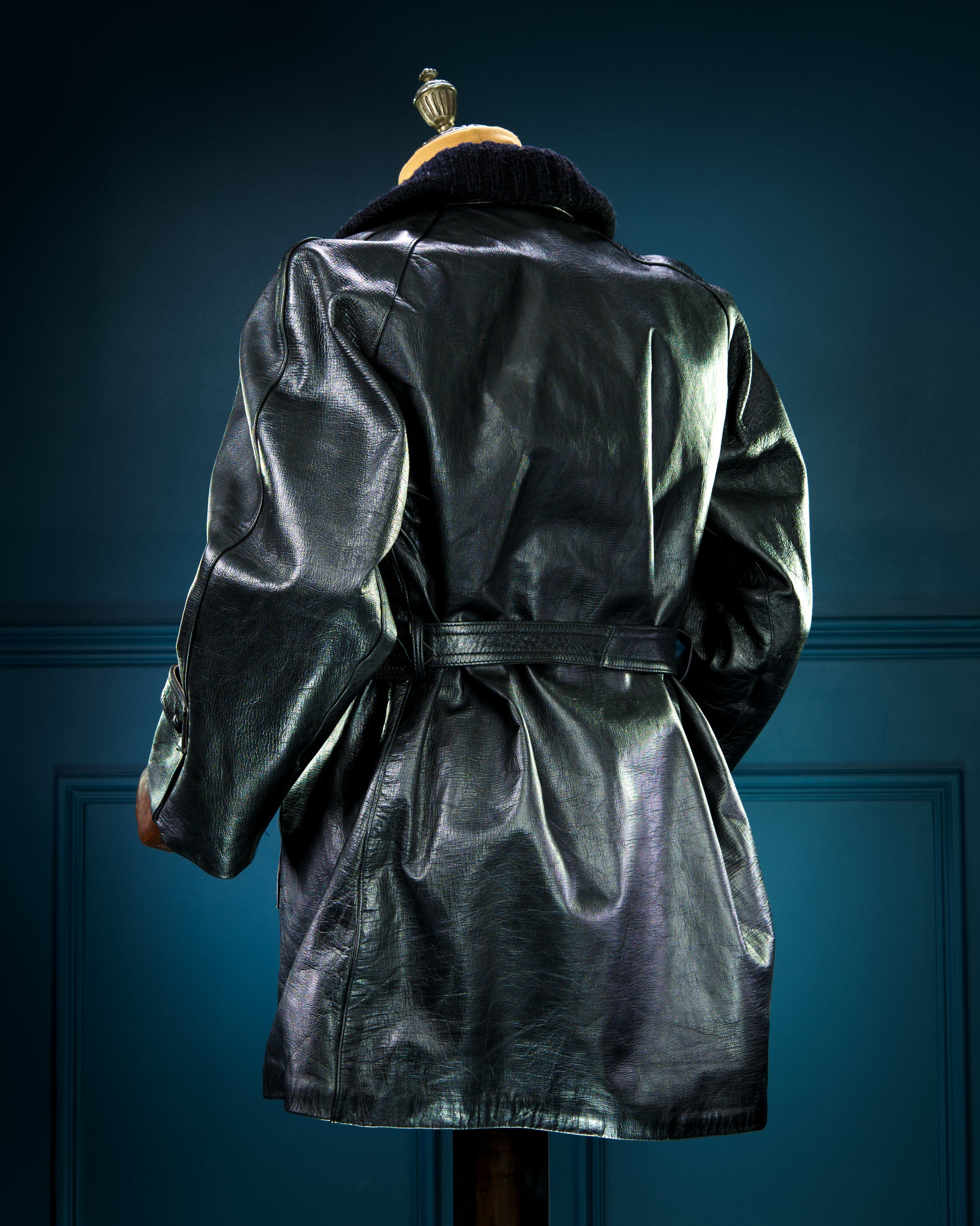 Vintage 1950s Italian Police Belted Biker Patrol Leather Motoring Coat “L”