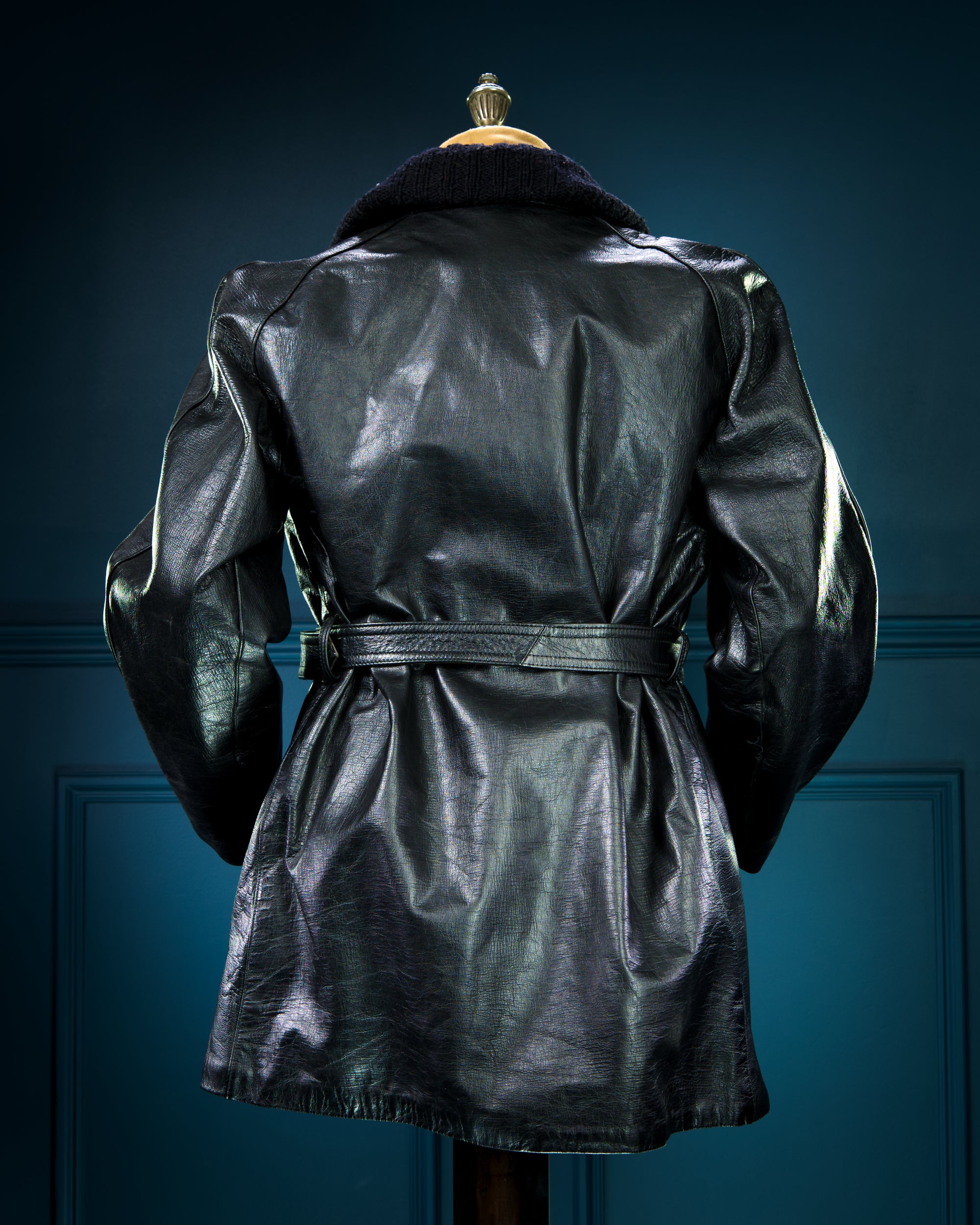 Vintage 1950s Italian Police Belted Biker Patrol Leather Motoring Coat “L”