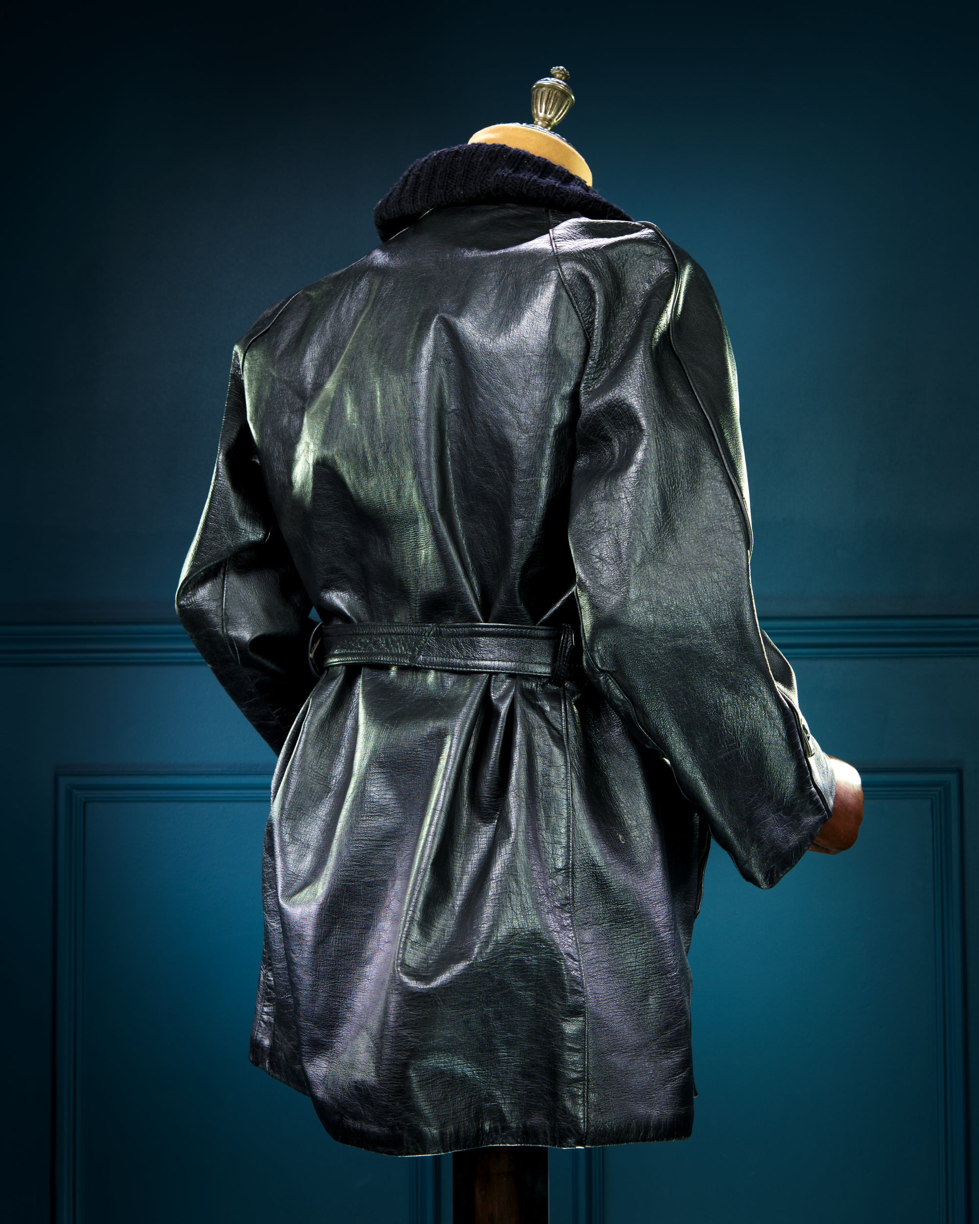 Vintage 1950s Italian Police Belted Biker Patrol Leather Motoring Coat “L”