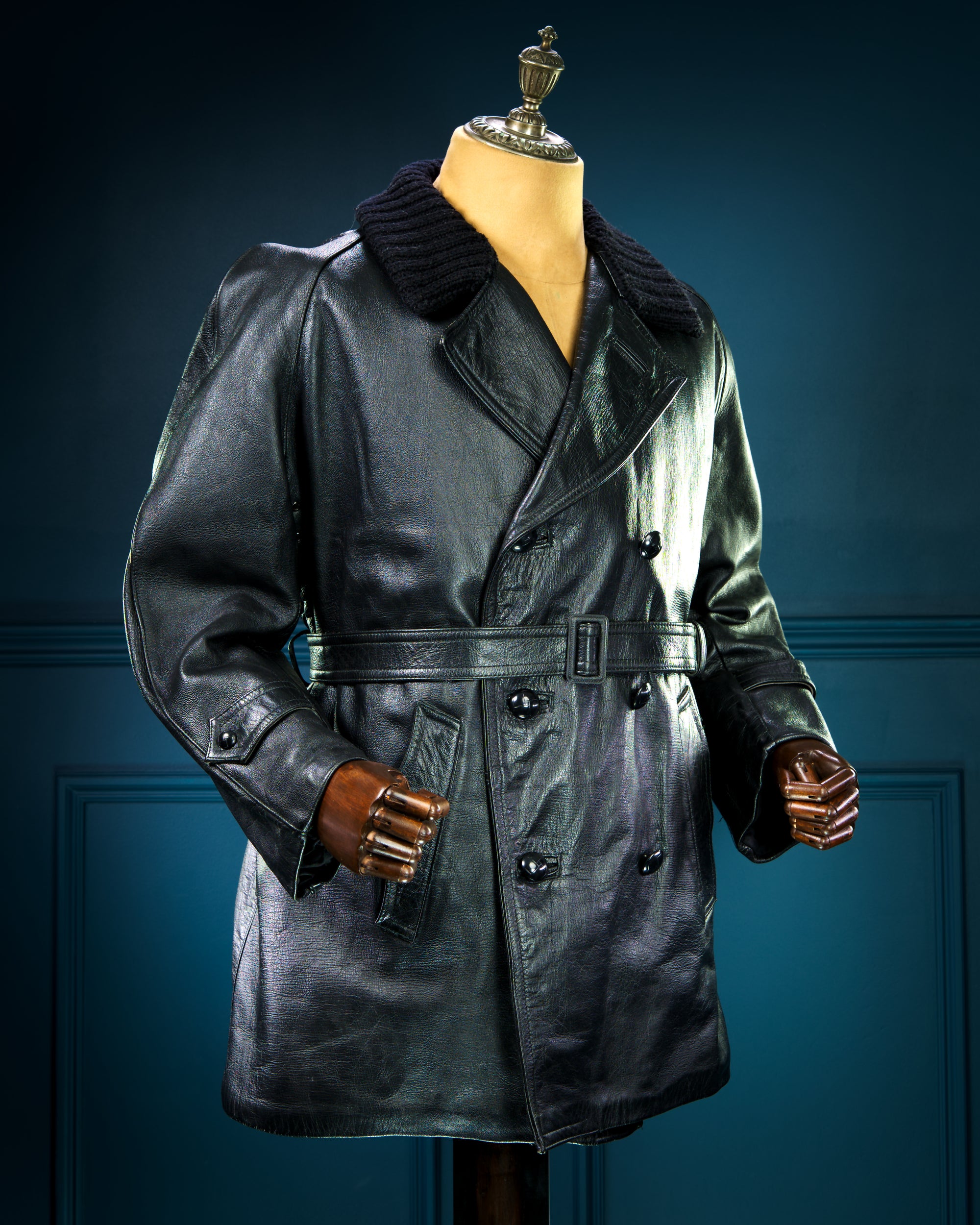 Vintage 1950s Italian Police Belted Biker Patrol Leather Motoring Coat “L”