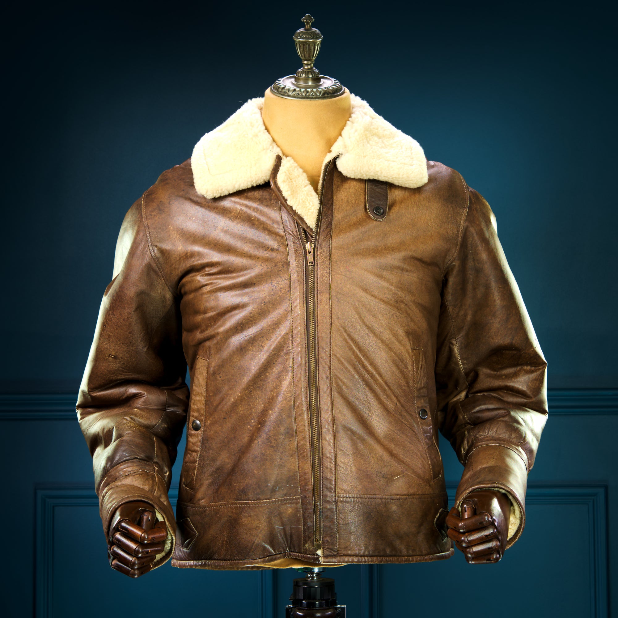 Vintage 80s Sheepskin Fur Flight Aviator Bomber Leather Jacket Coat “M"