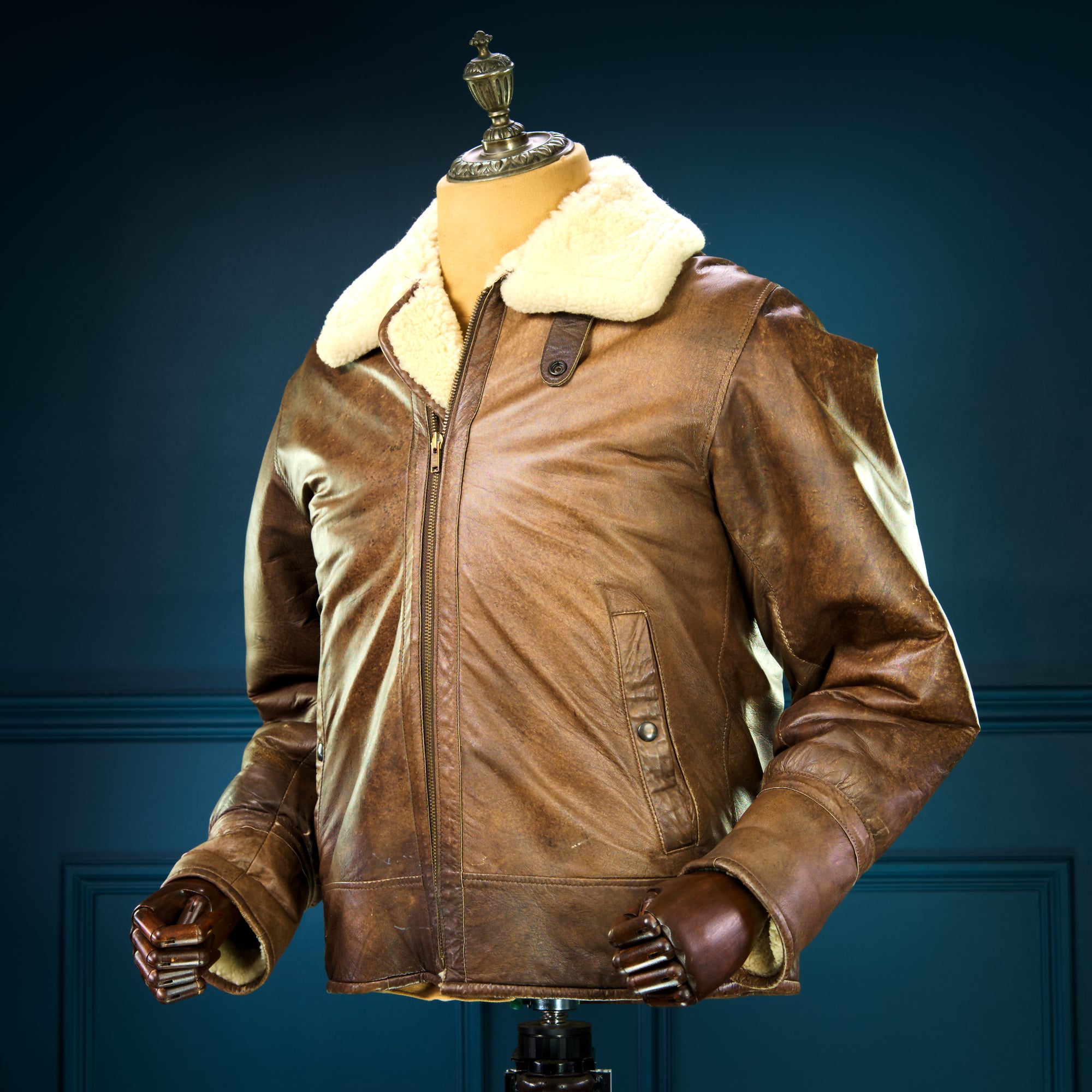 Vintage 80s Sheepskin Fur Flight Aviator Bomber Leather Jacket Coat “M"