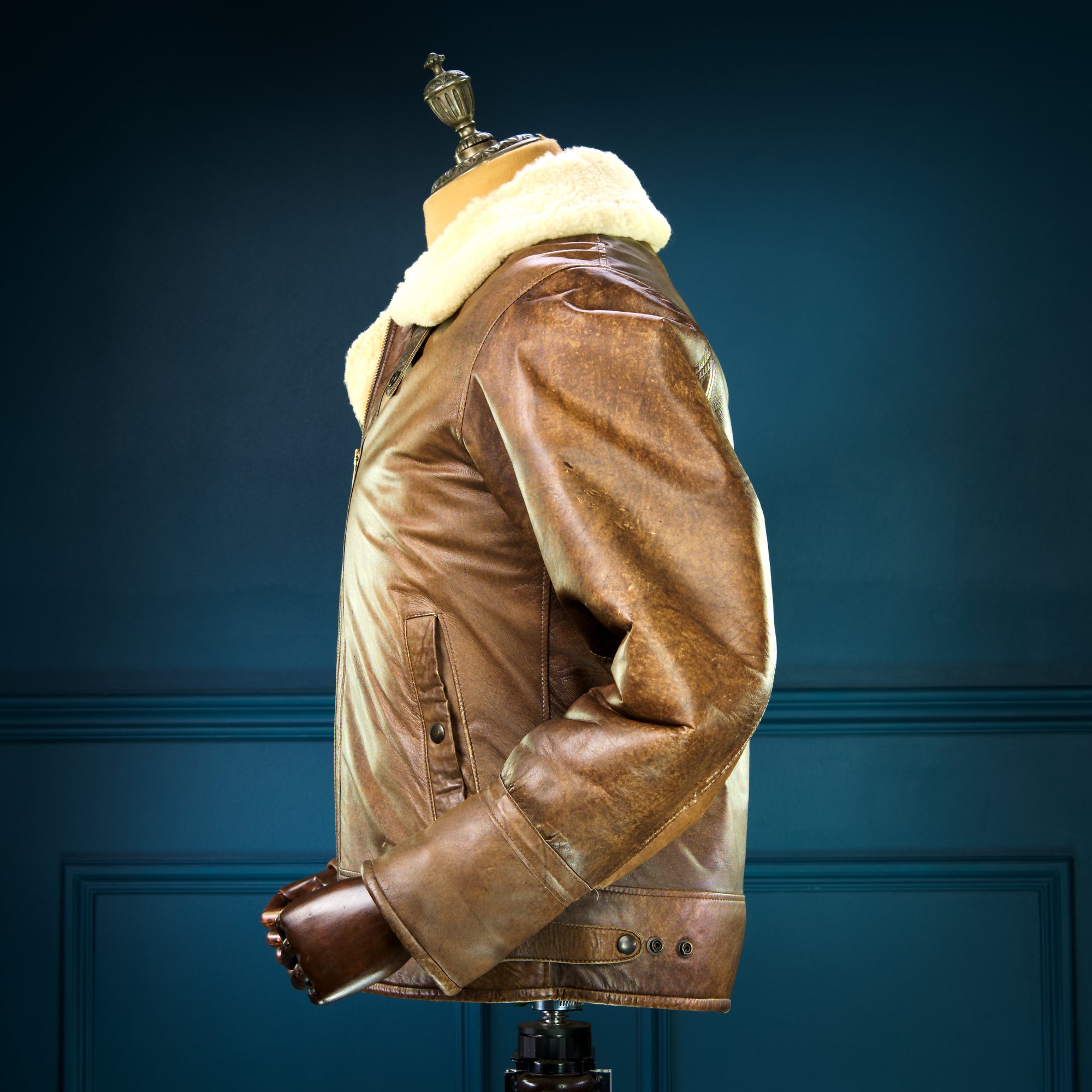 Vintage 80s Sheepskin Fur Flight Aviator Bomber Leather Jacket Coat “M"