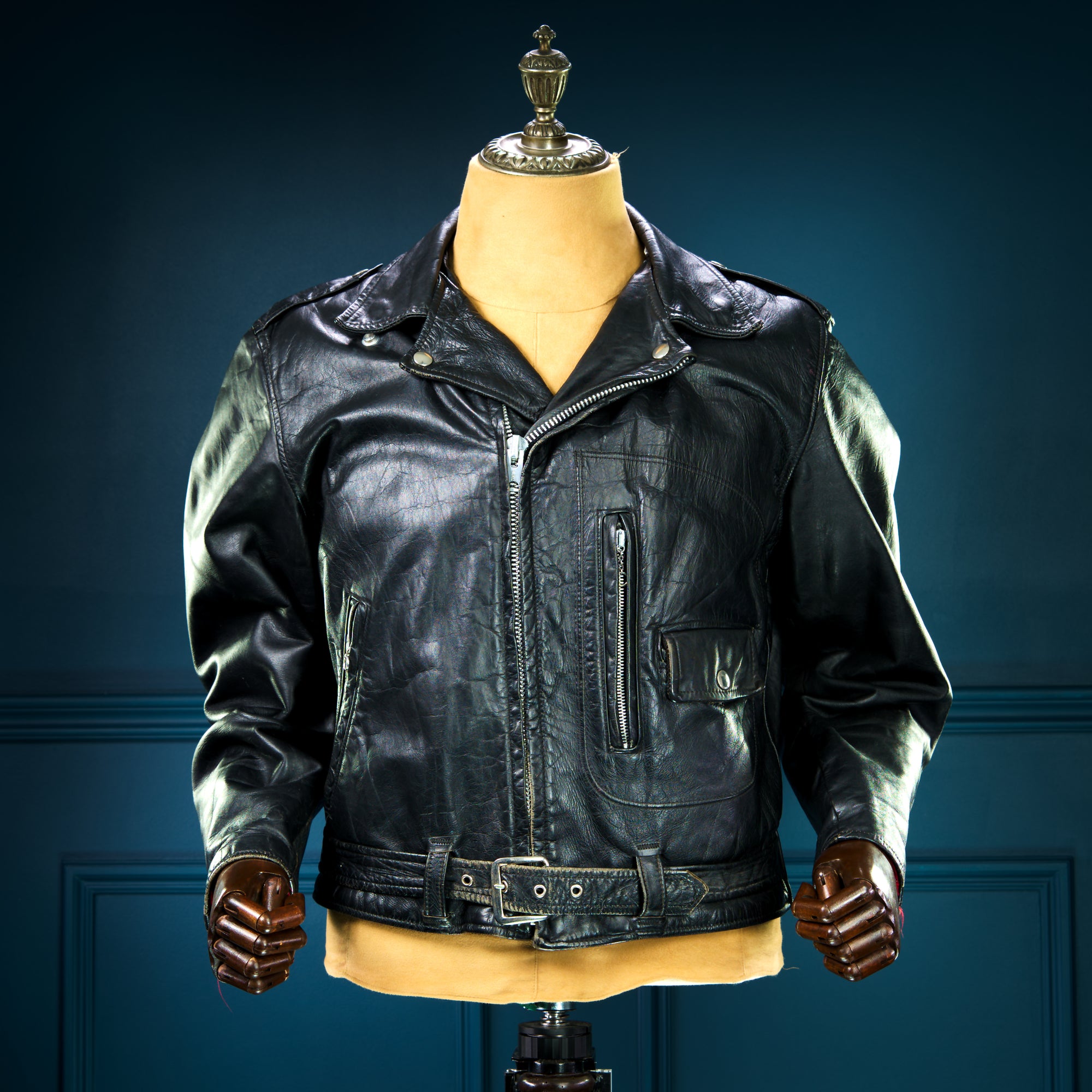 Vintage 1960s Sears Oakbrook Steerhide D Pocket Biker Moto Leather Jacket “M”