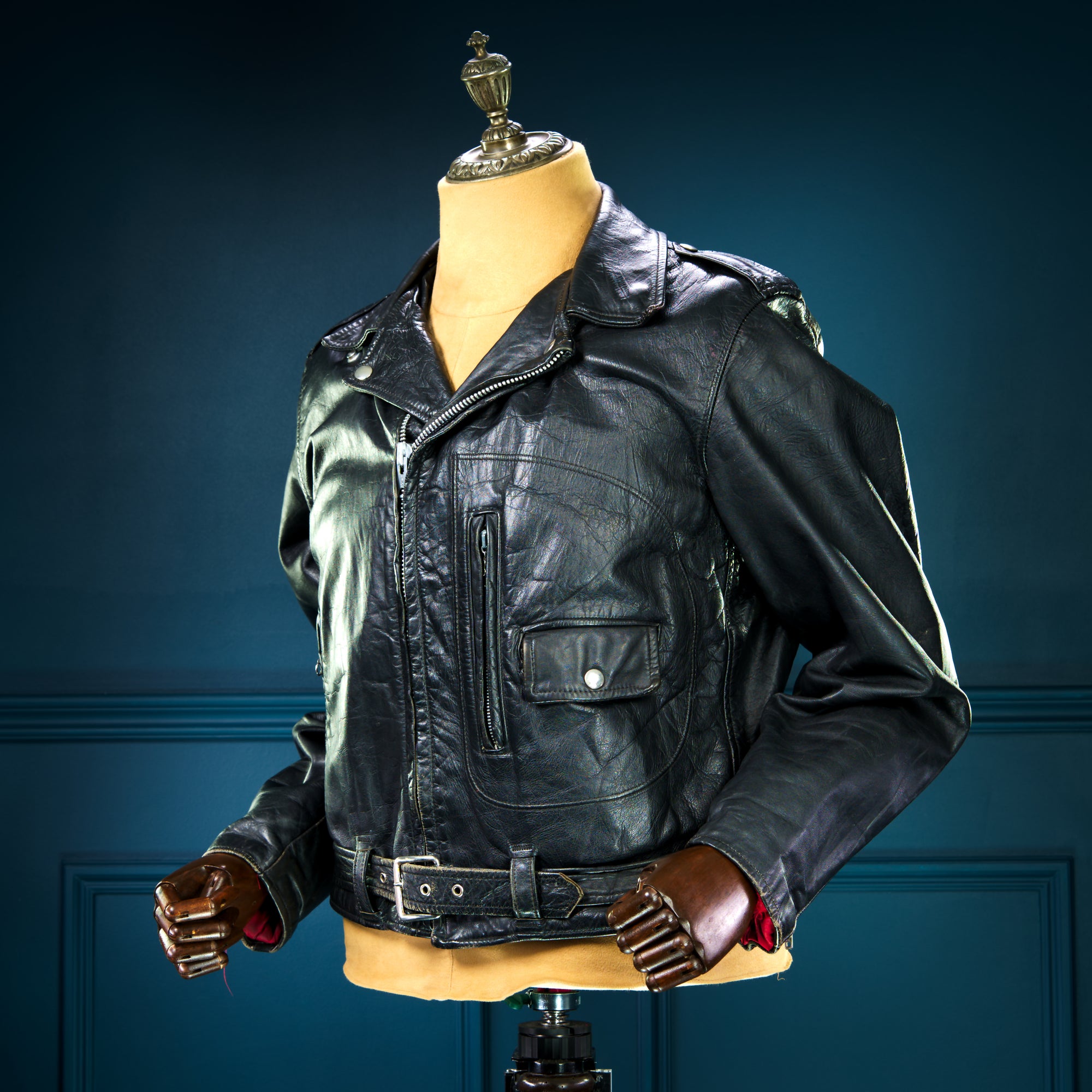 Vintage 1960s Sears Oakbrook Steerhide D Pocket Biker Moto Leather Jacket “M”