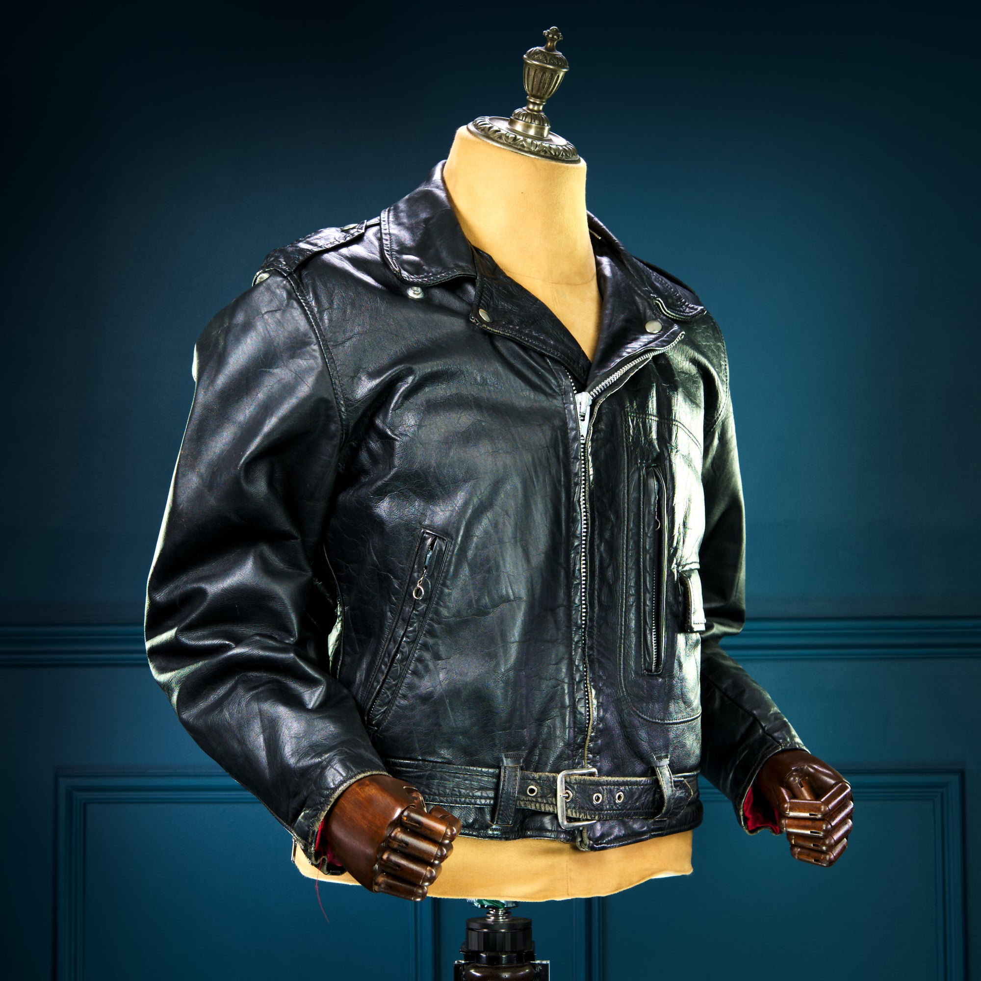 Vintage 1960s Sears Oakbrook Steerhide D Pocket Biker Moto Leather Jacket “M”