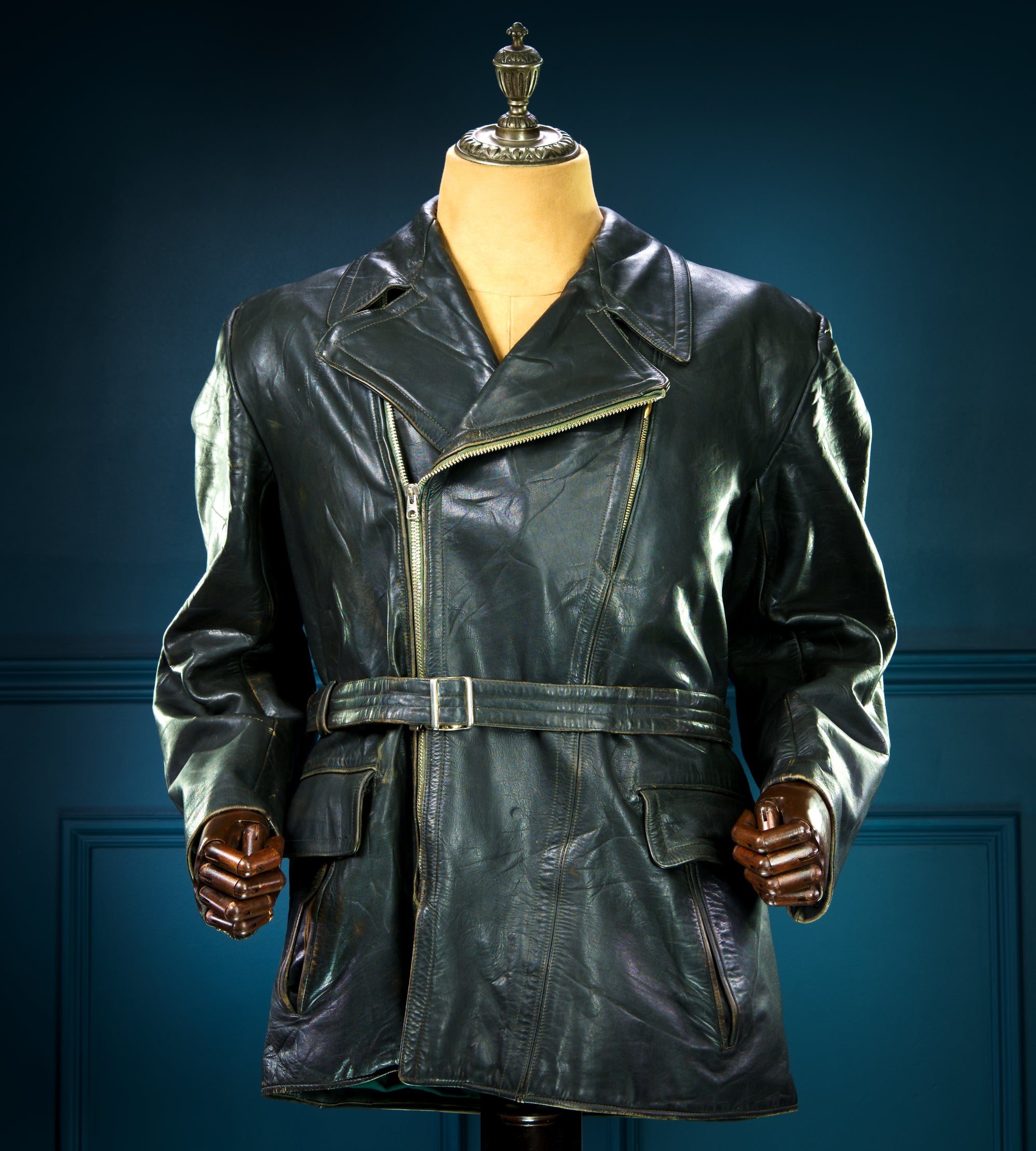 Vintage 1940s WW2 German Horsehide Biker Motorcycle Dispatch Leather Jacket “M"