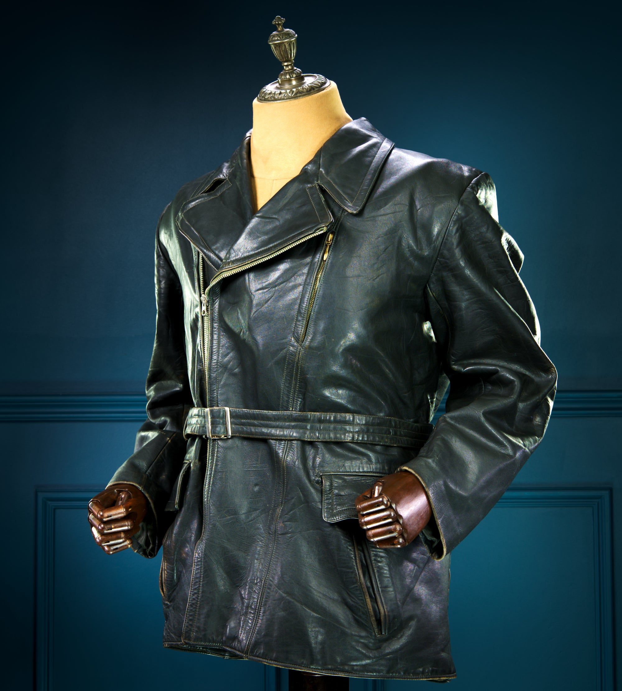 Vintage 1940s WW2 German Horsehide Biker Motorcycle Dispatch Leather Jacket “M"