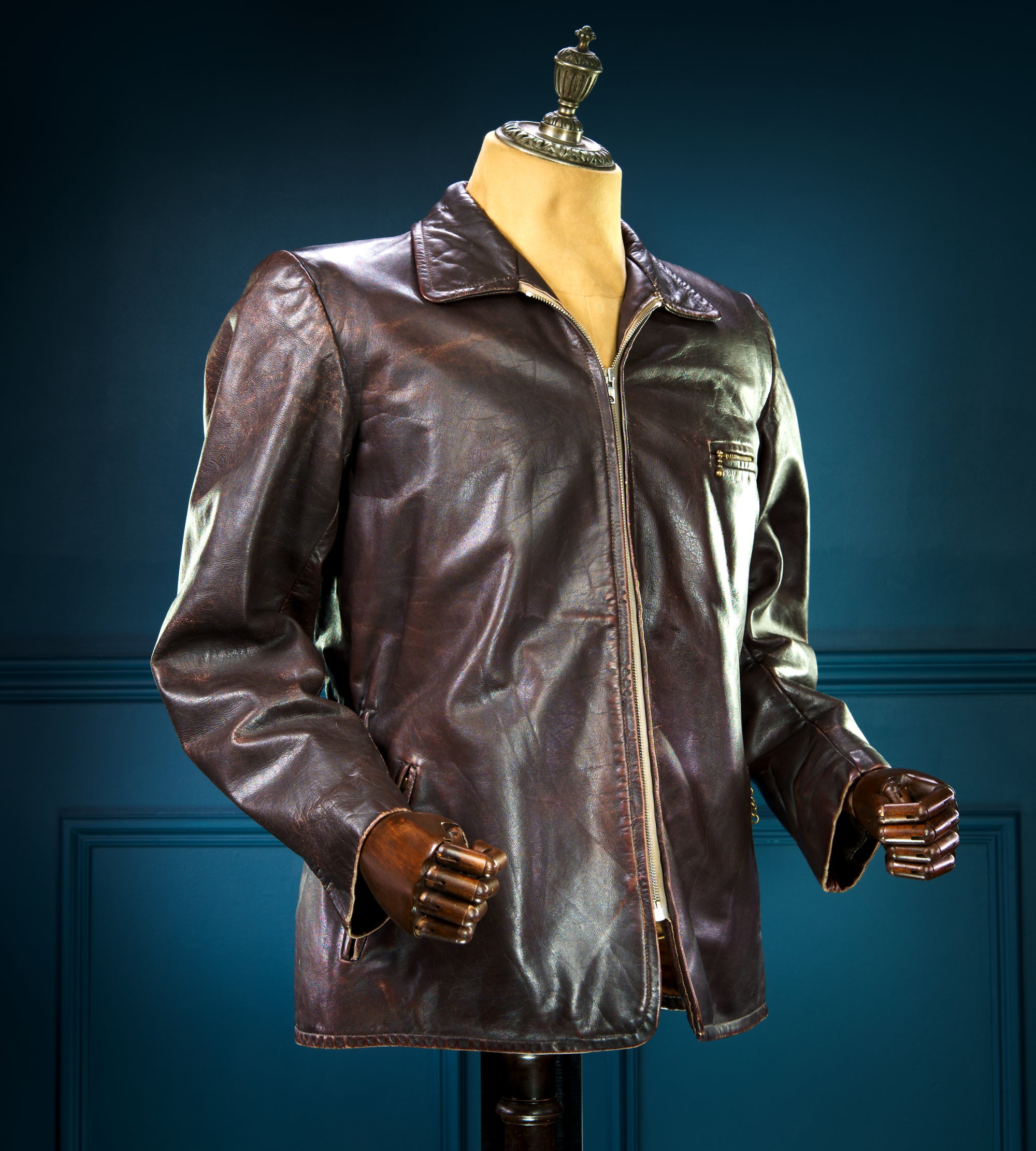 Vintage 1940s German Deerskin Cold War Biker Worker Rider Leather Jacket “M”