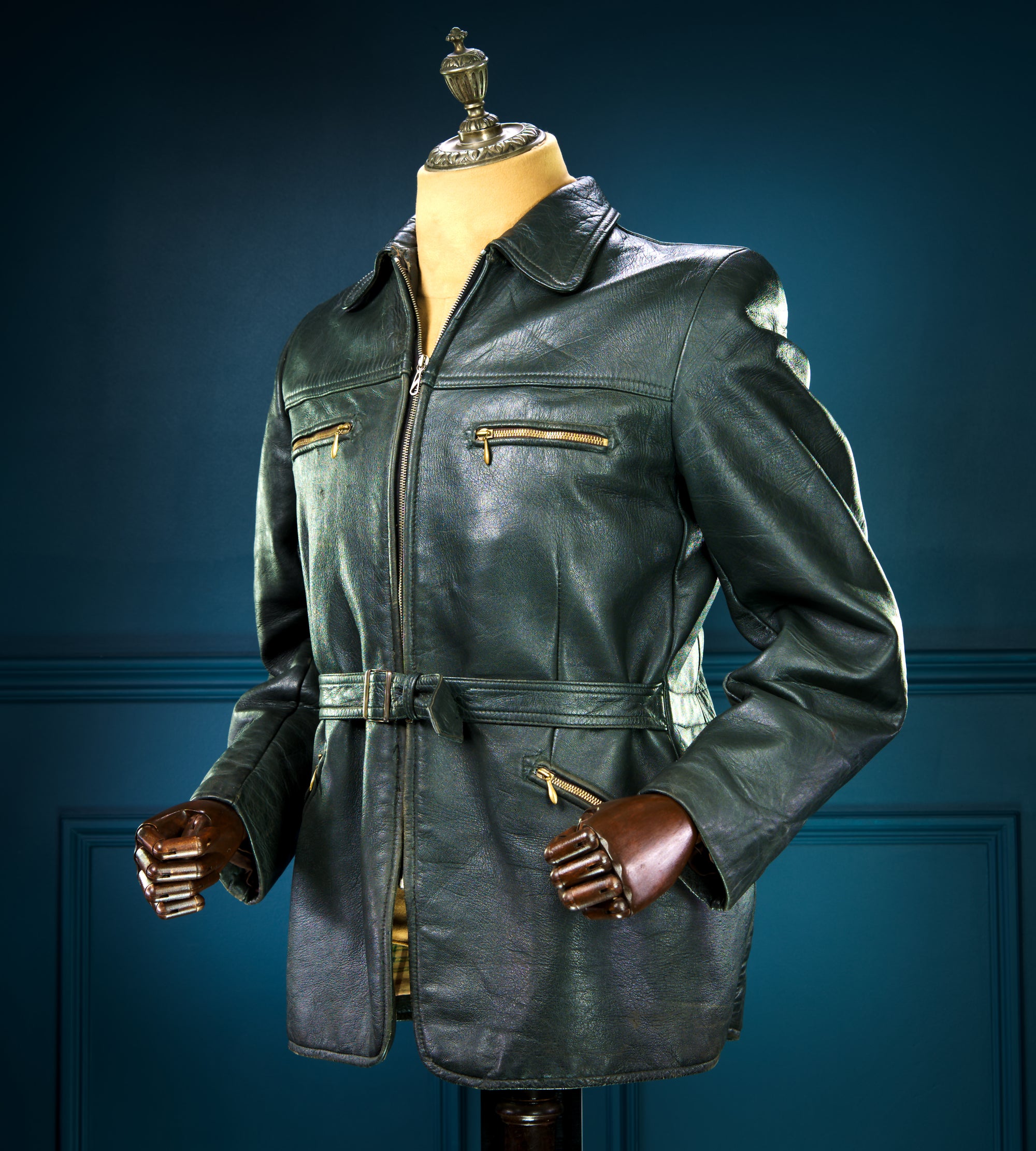 Vintage 1940s German Goatskin Cold War Biker Worker Rider Leather Jacket “M”