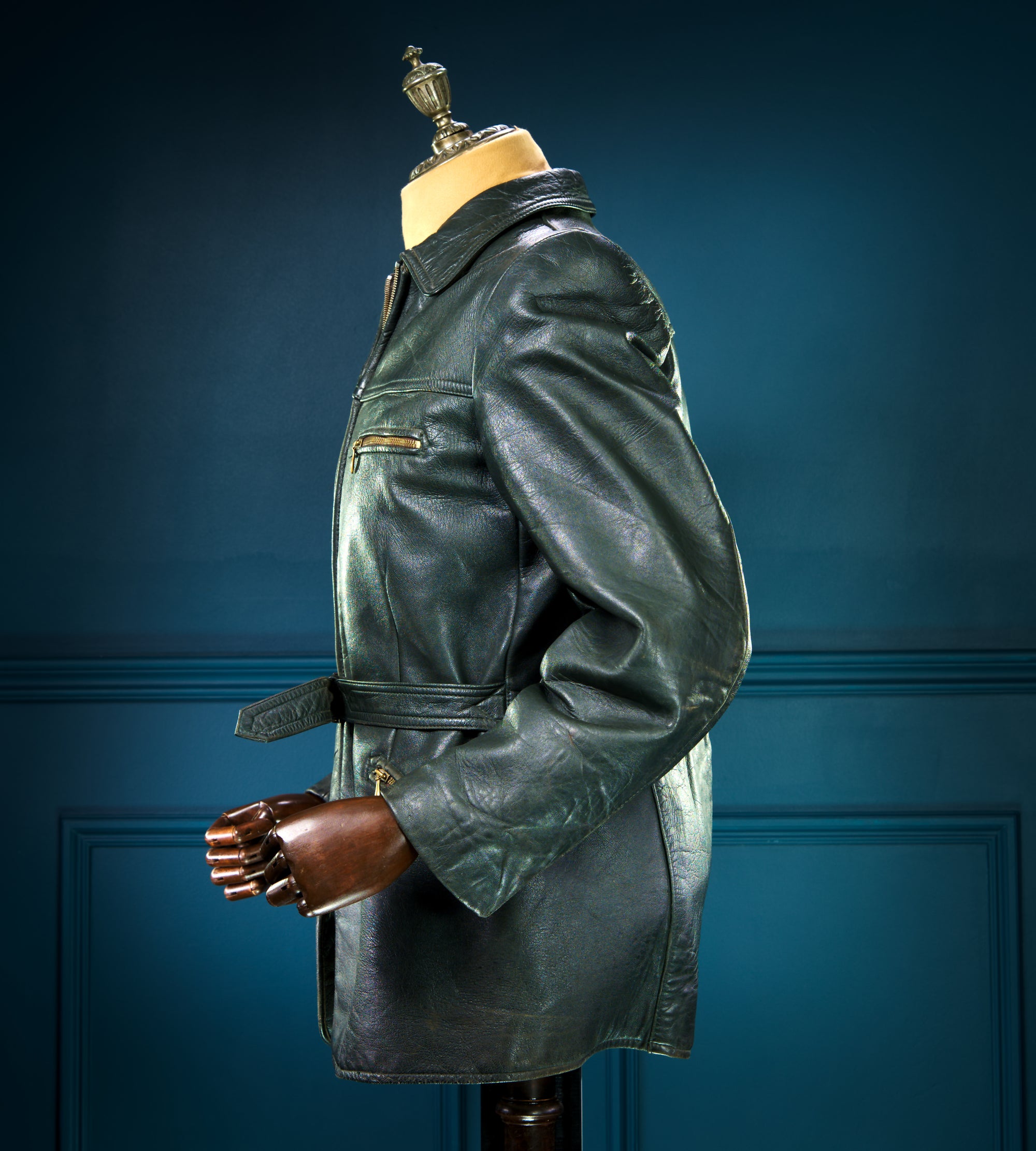 Vintage 1940s German Goatskin Cold War Biker Worker Rider Leather Jacket “M”