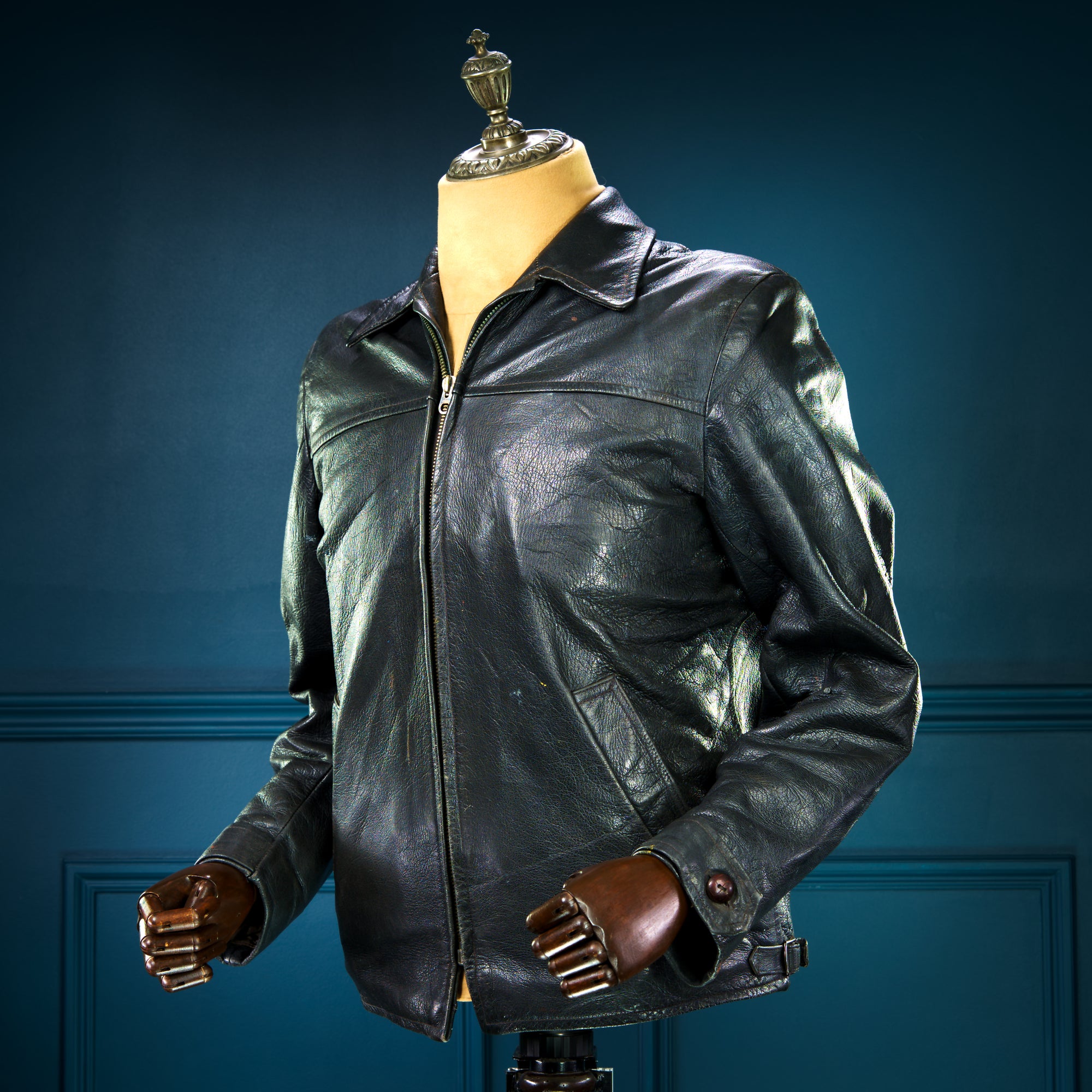 Vintage 1940s Dala Cold War Goatskin Biker Worker Highwayman Leather Jacket “M”