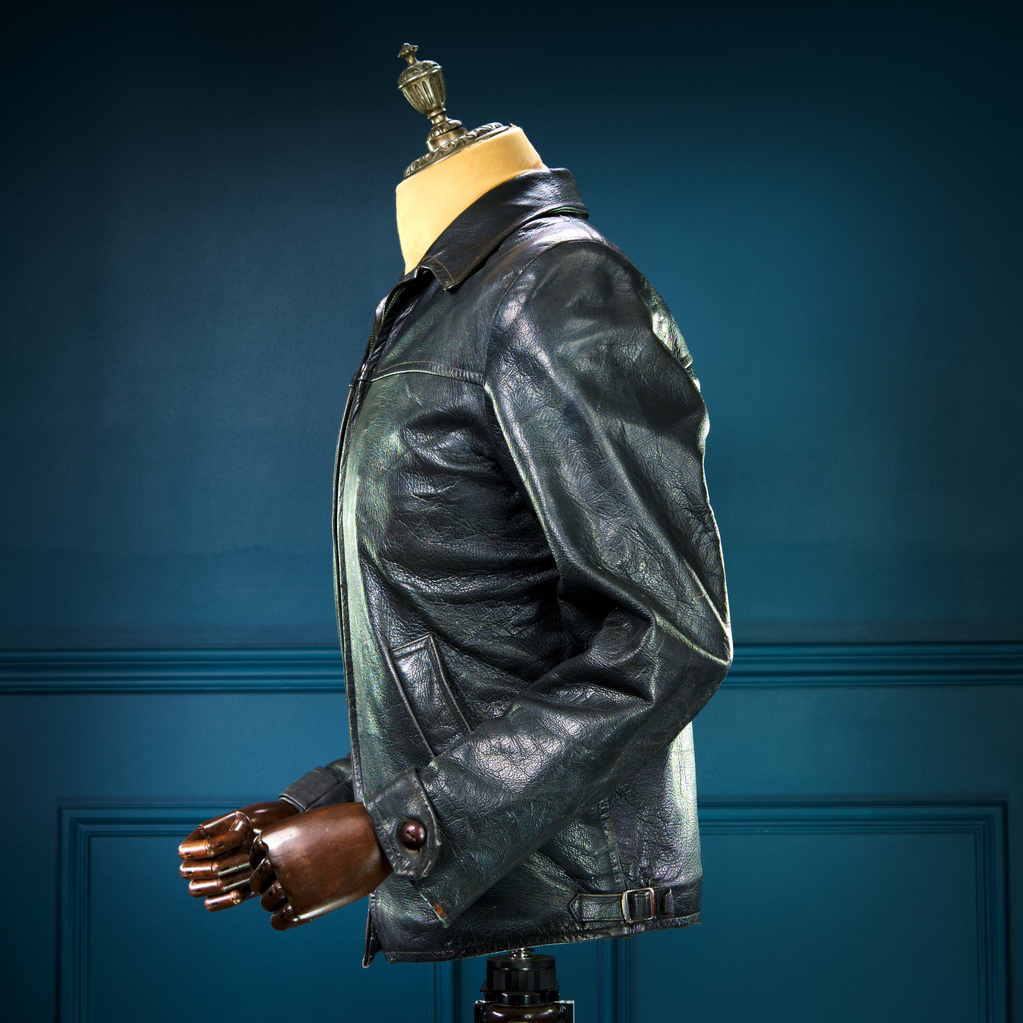 Vintage 1940s Dala Cold War Goatskin Biker Worker Highwayman Leather Jacket “M”