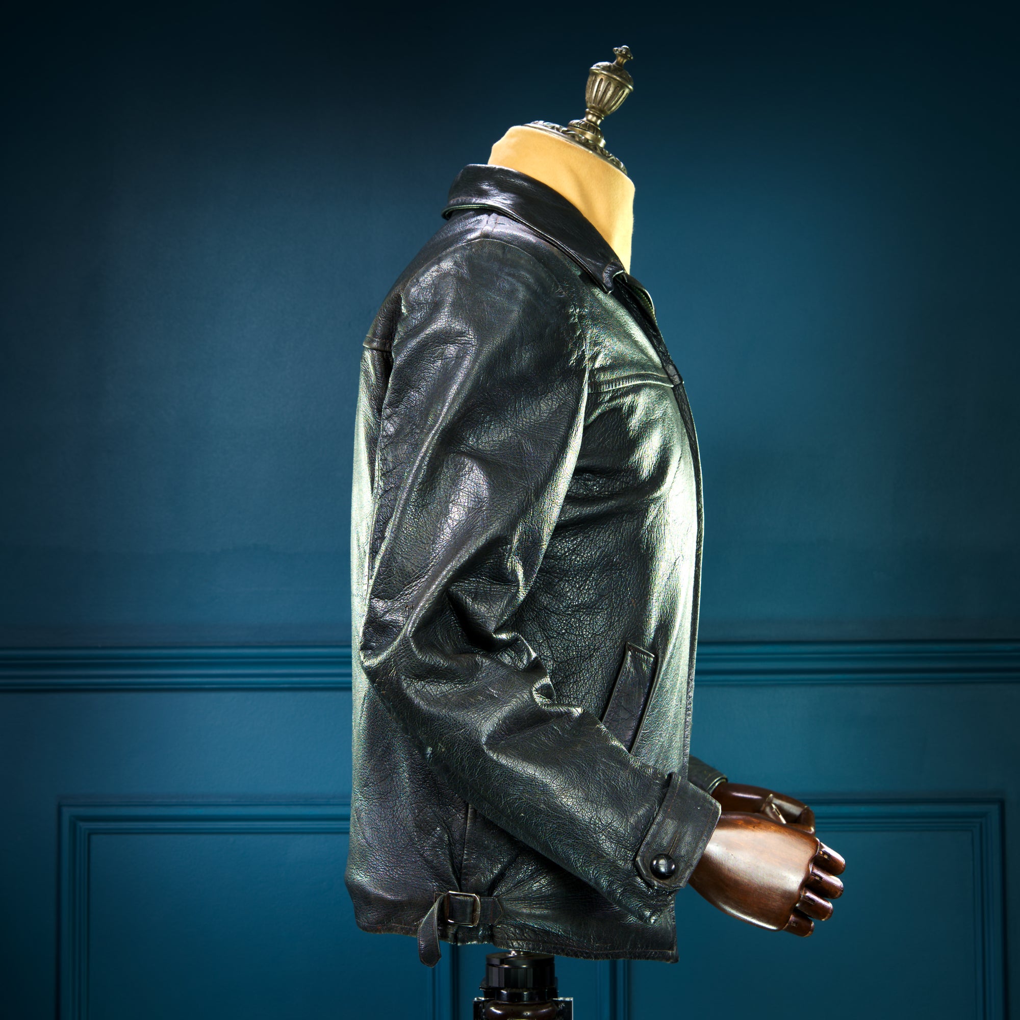 Vintage 1940s Dala Cold War Goatskin Biker Worker Highwayman Leather Jacket “M”