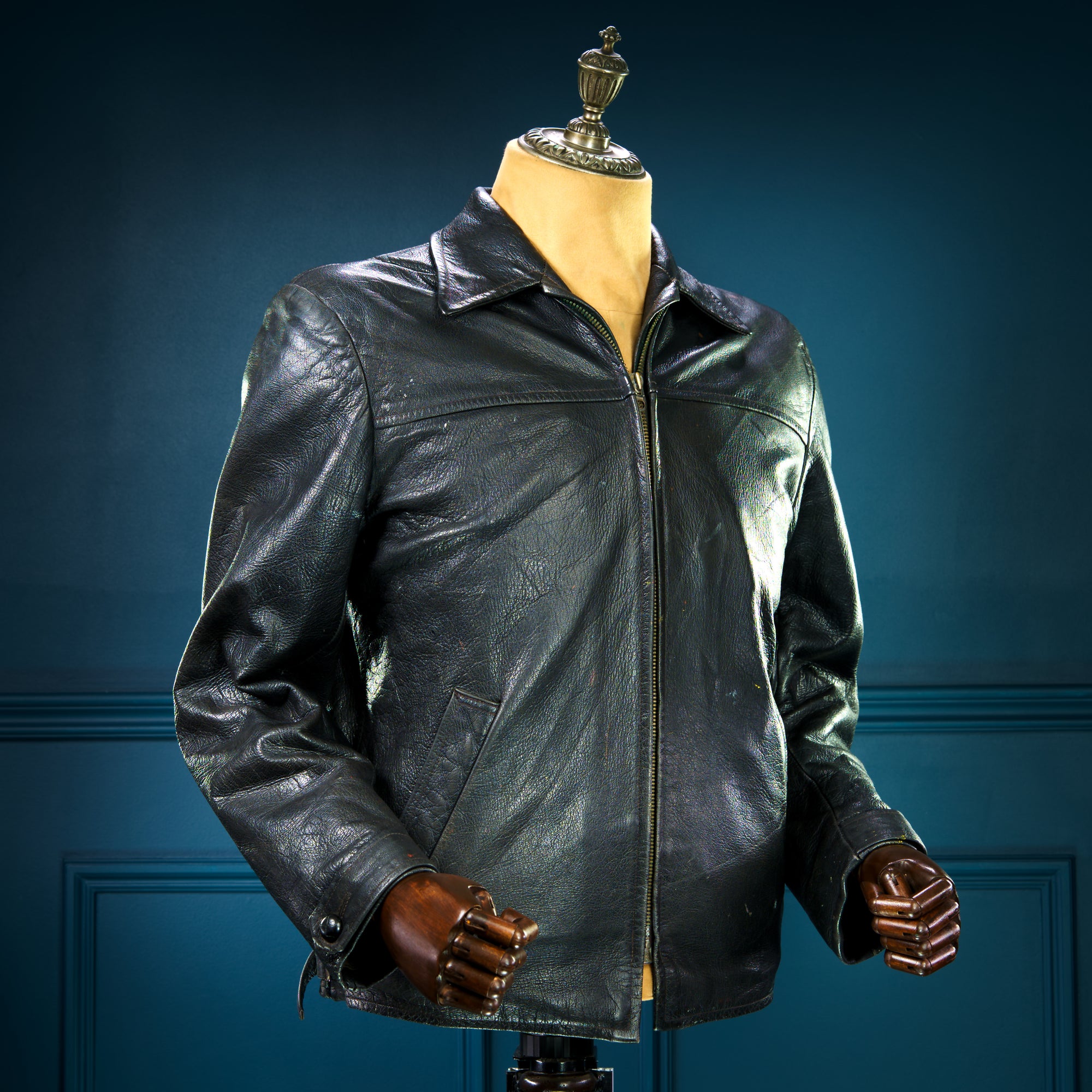 Vintage 1940s Dala Cold War Goatskin Biker Worker Highwayman Leather Jacket “M”