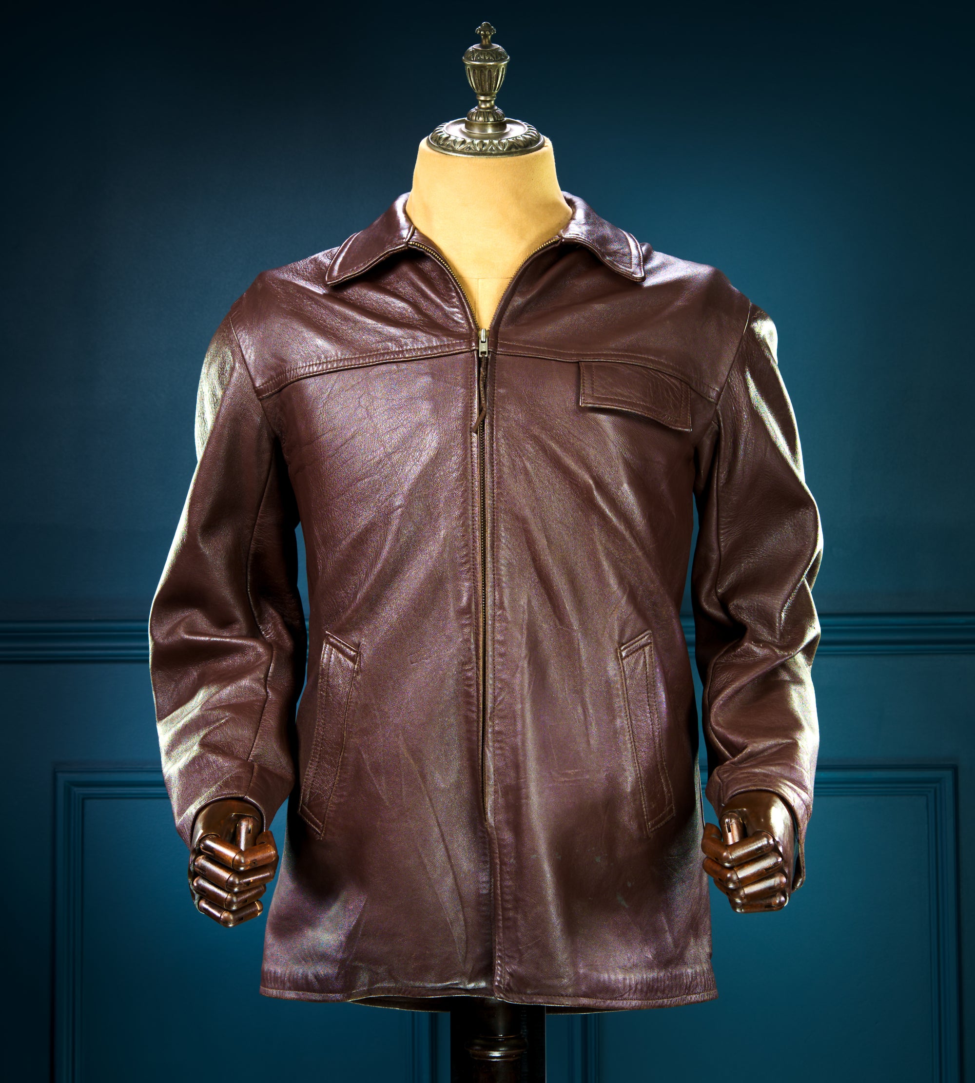 Vintage 1960s French Brown Lambskin Biker Worker Motorcyle Leather Jacket “M”