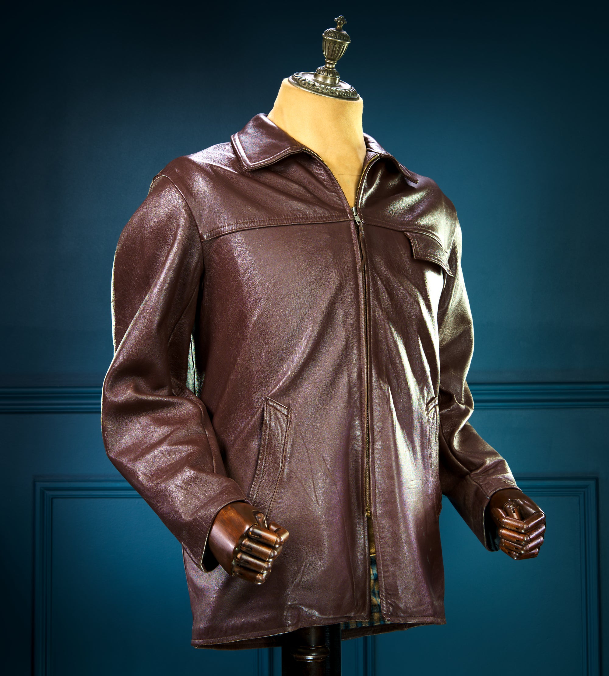 Vintage 1960s French Brown Lambskin Biker Worker Motorcyle Leather Jacket “M”