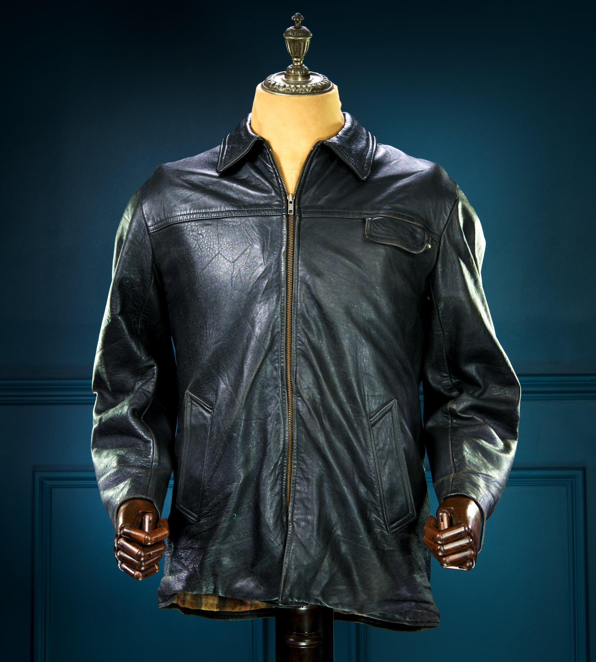 Vintage 1960s French Brown Sheepskin Biker Worker Motorcyle Leather Jacket “M”