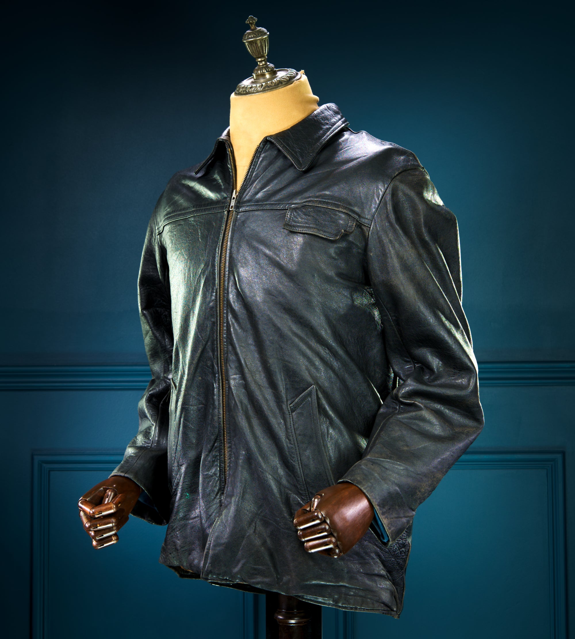 Vintage 1960s French Brown Sheepskin Biker Worker Motorcyle Leather Jacket “M”