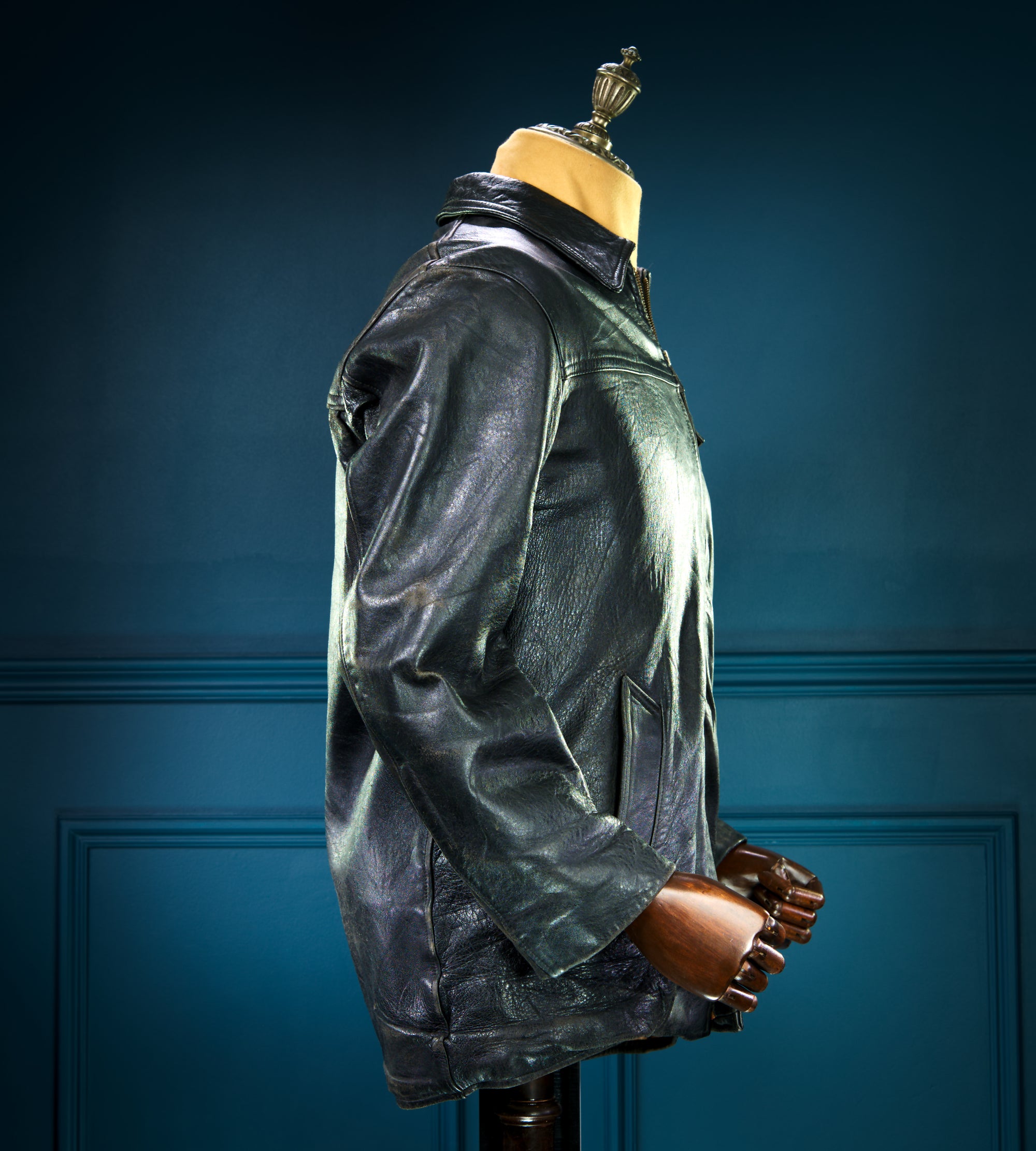 Vintage 1960s French Brown Sheepskin Biker Worker Motorcyle Leather Jacket “M”