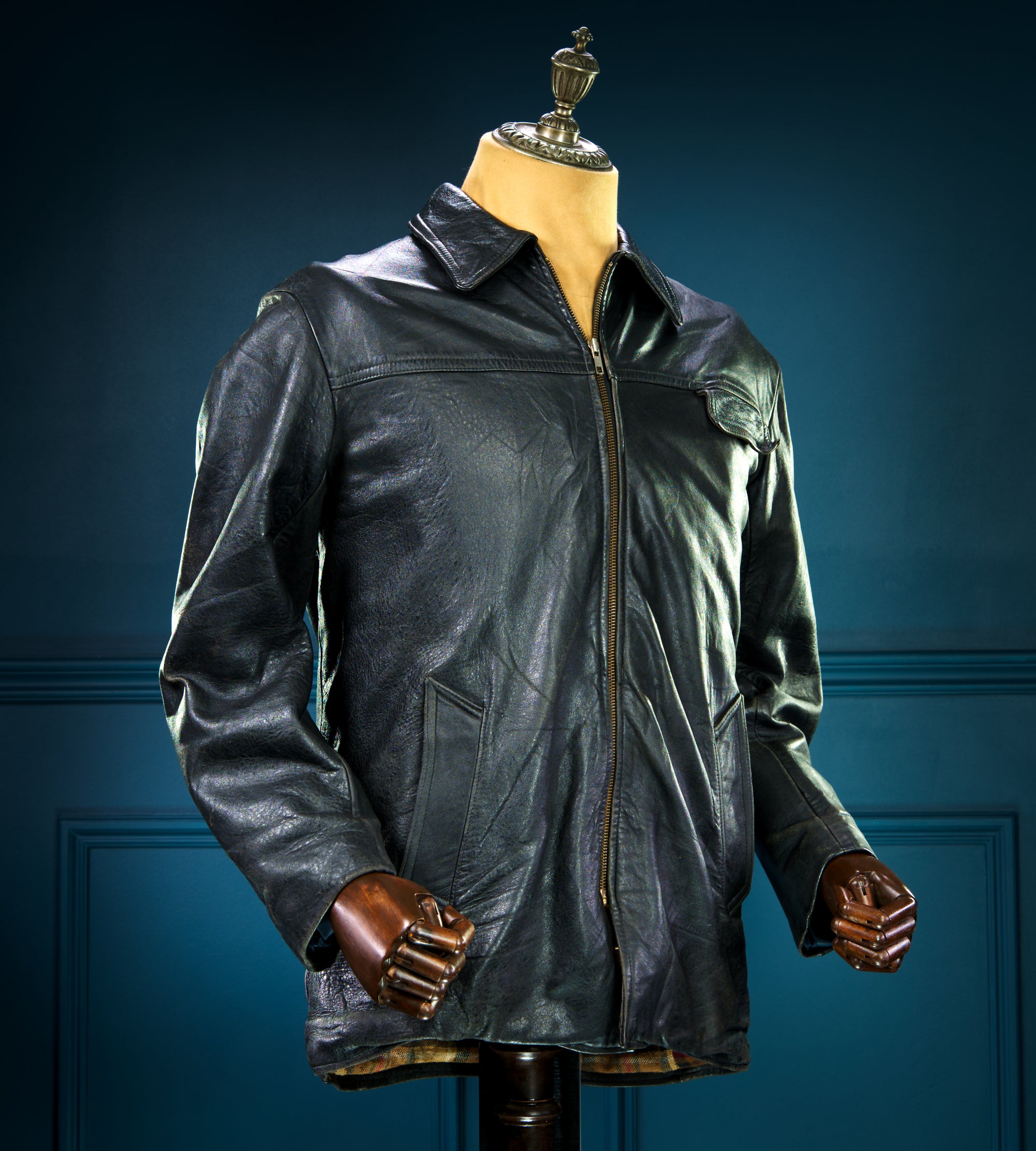 Vintage 1960s French Brown Sheepskin Biker Worker Motorcyle Leather Jacket “M”