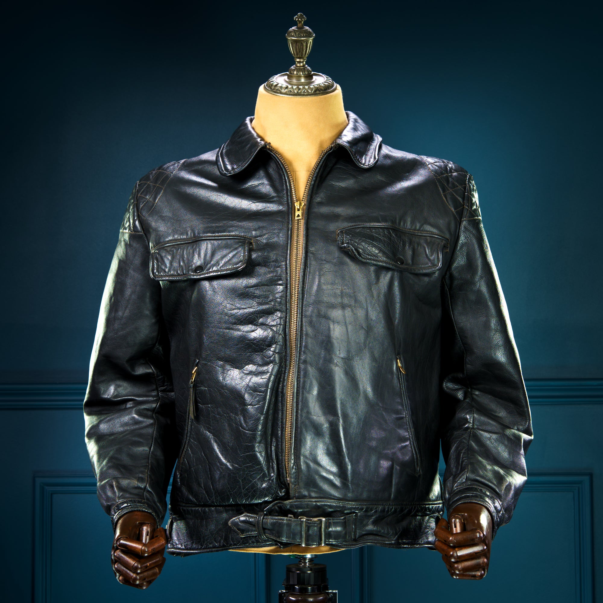 Vintage 1940s Cold War Horsehide Police Biker Patrol Leather Jacket “L