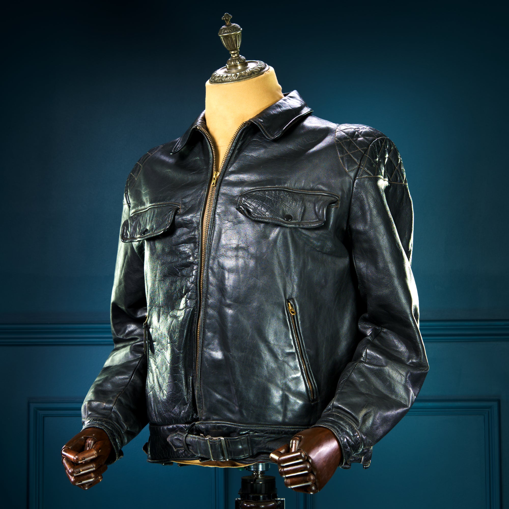 Vintage 1940s Cold War Horsehide Police Biker Patrol Leather Jacket “L