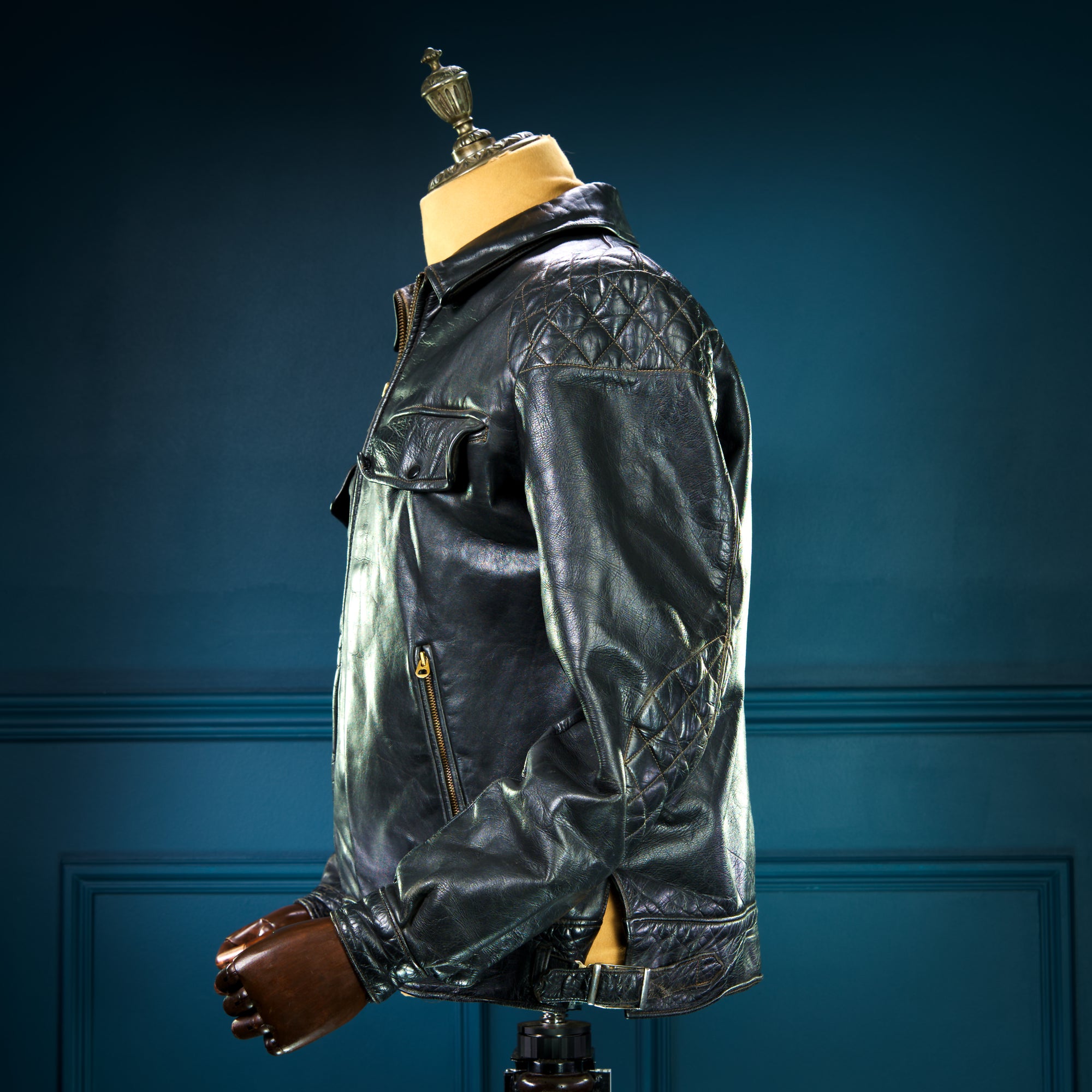 Vintage 1940s Cold War Horsehide Police Biker Patrol Leather Jacket “L