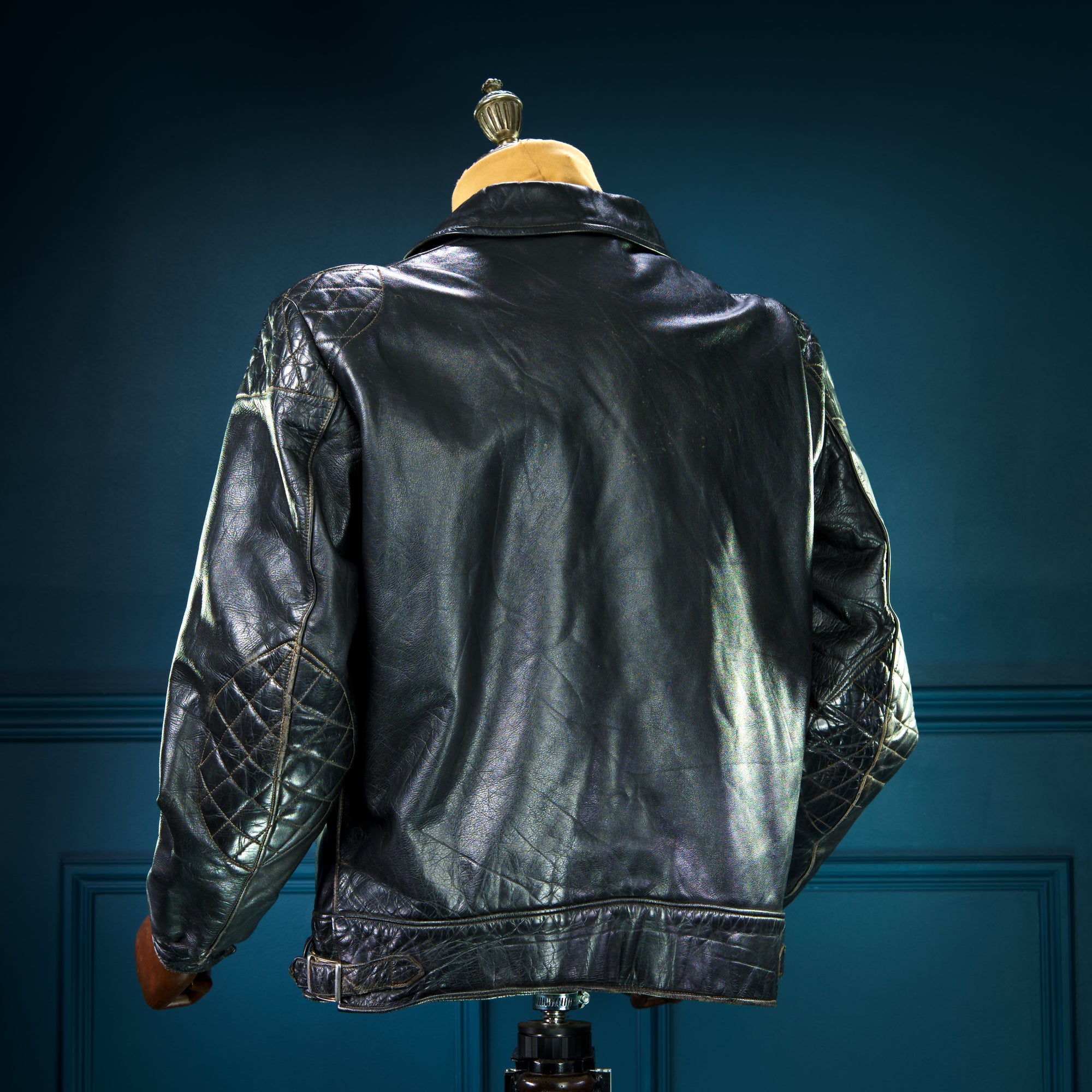 Vintage 1940s Cold War Horsehide Police Biker Patrol Leather Jacket “L