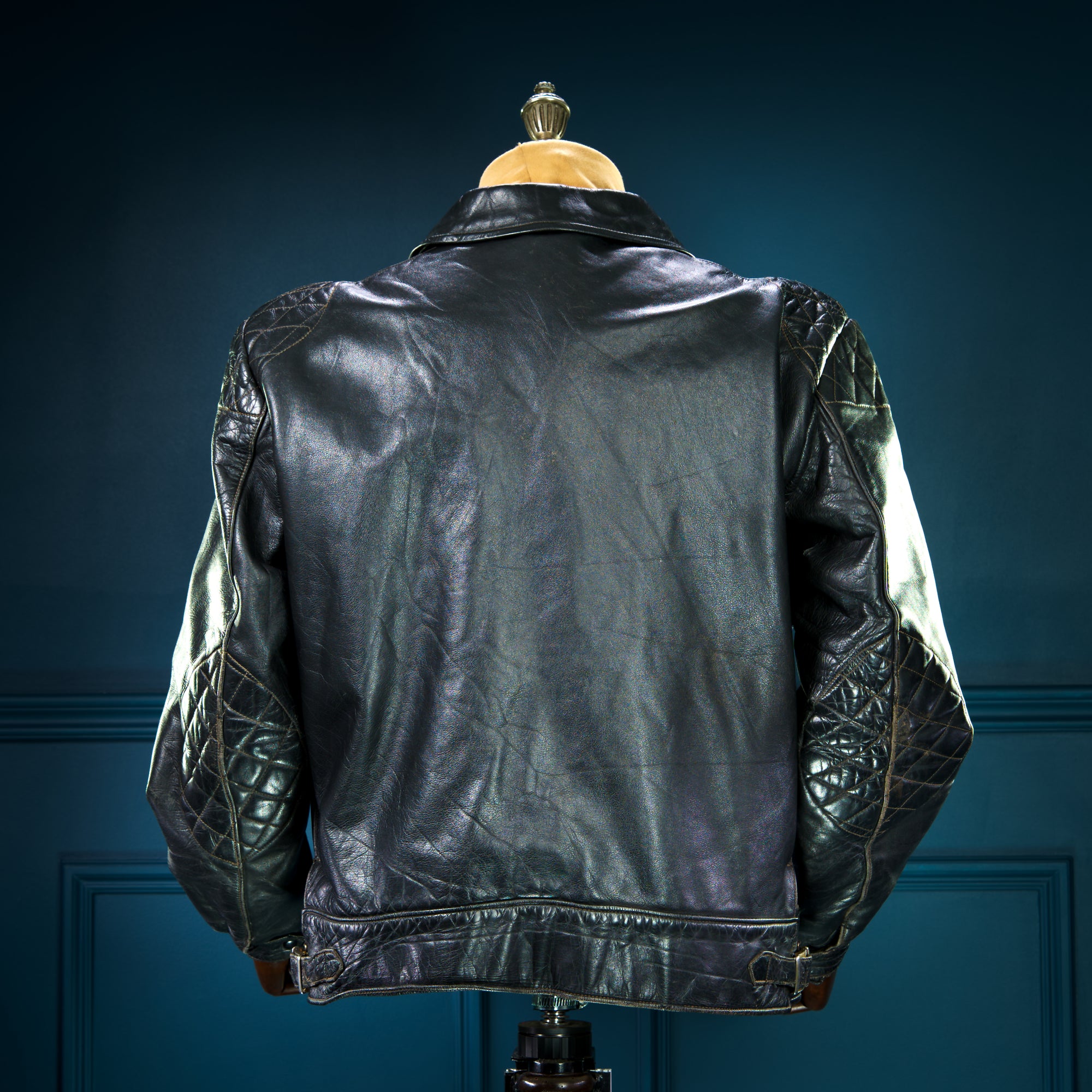 Vintage 1940s Cold War Horsehide Police Biker Patrol Leather Jacket “L