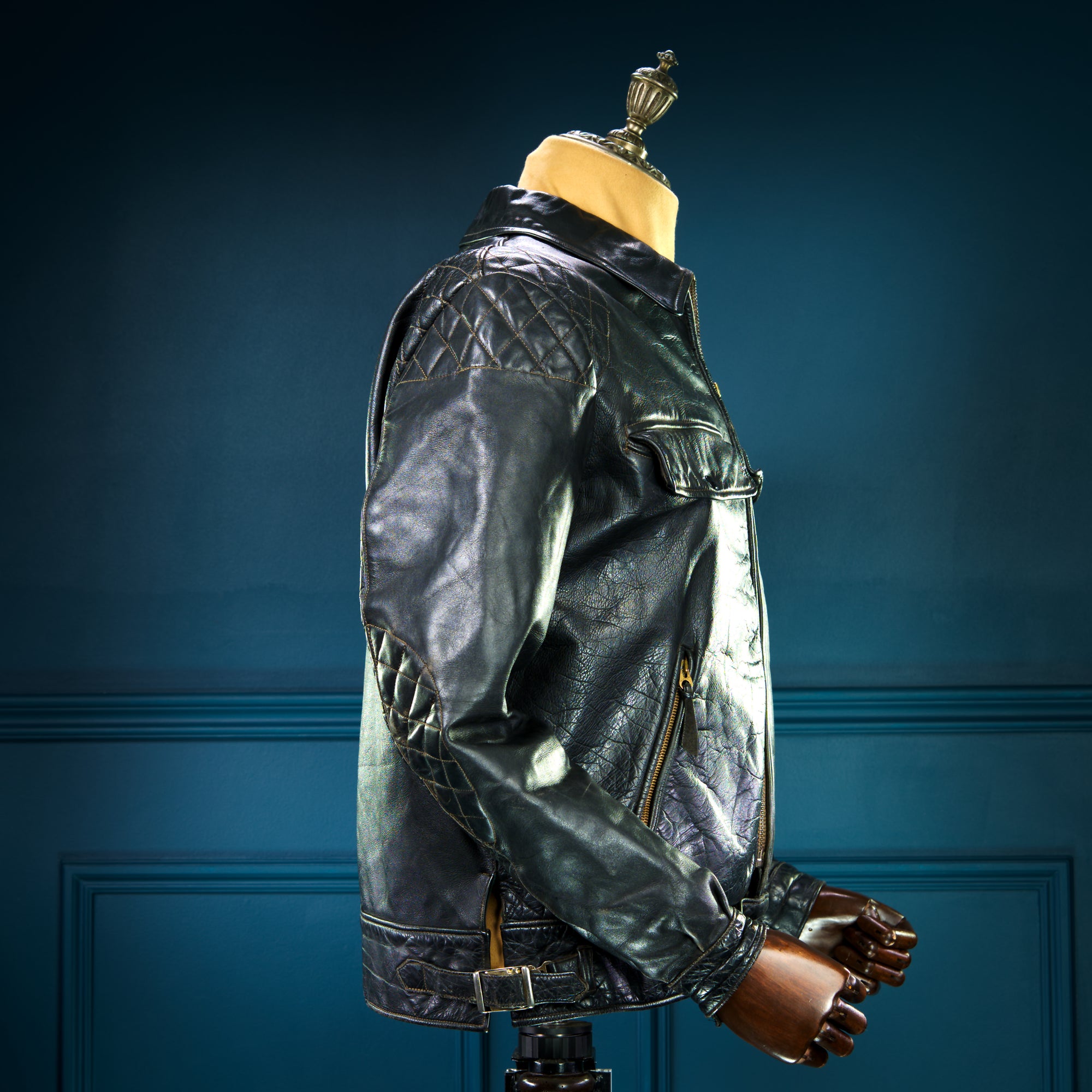 Vintage 1940s Cold War Horsehide Police Biker Patrol Leather Jacket “L