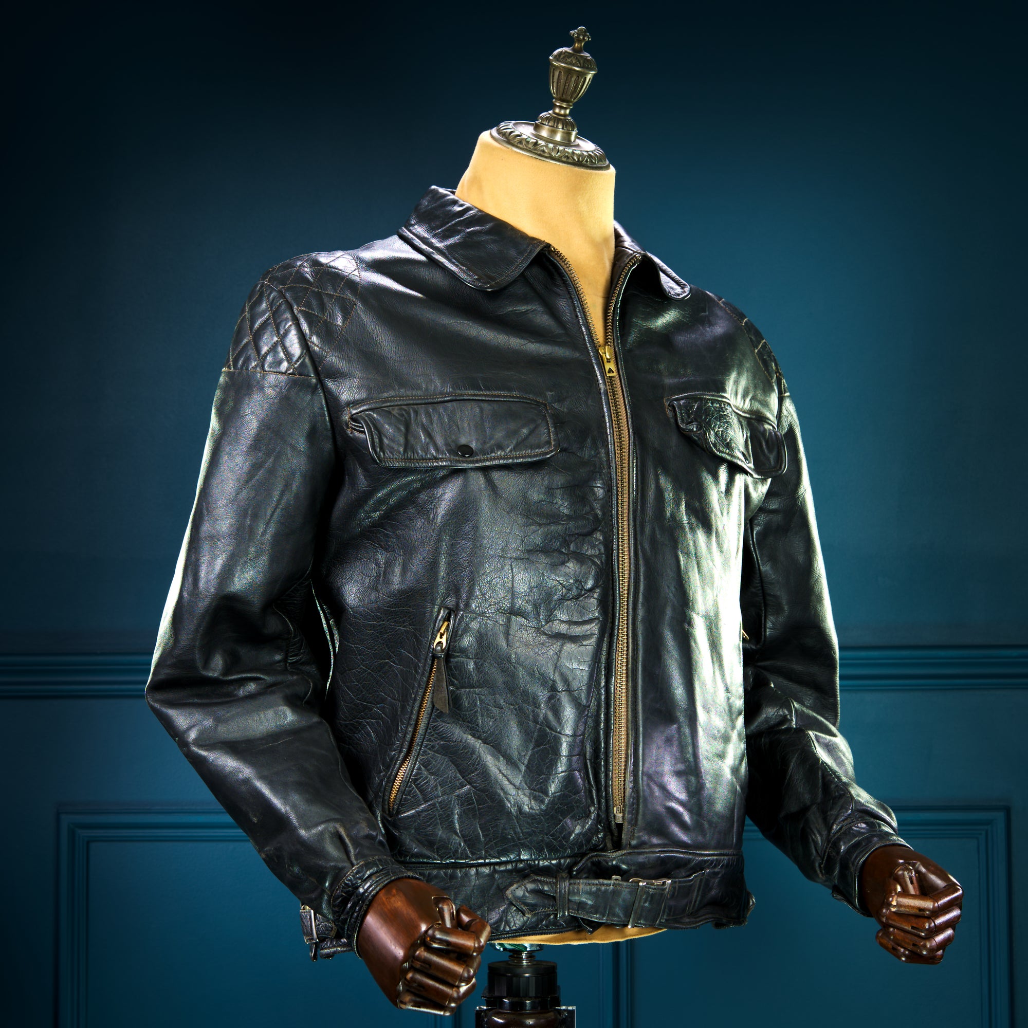 Vintage 1940s Cold War Horsehide Police Biker Patrol Leather Jacket “L