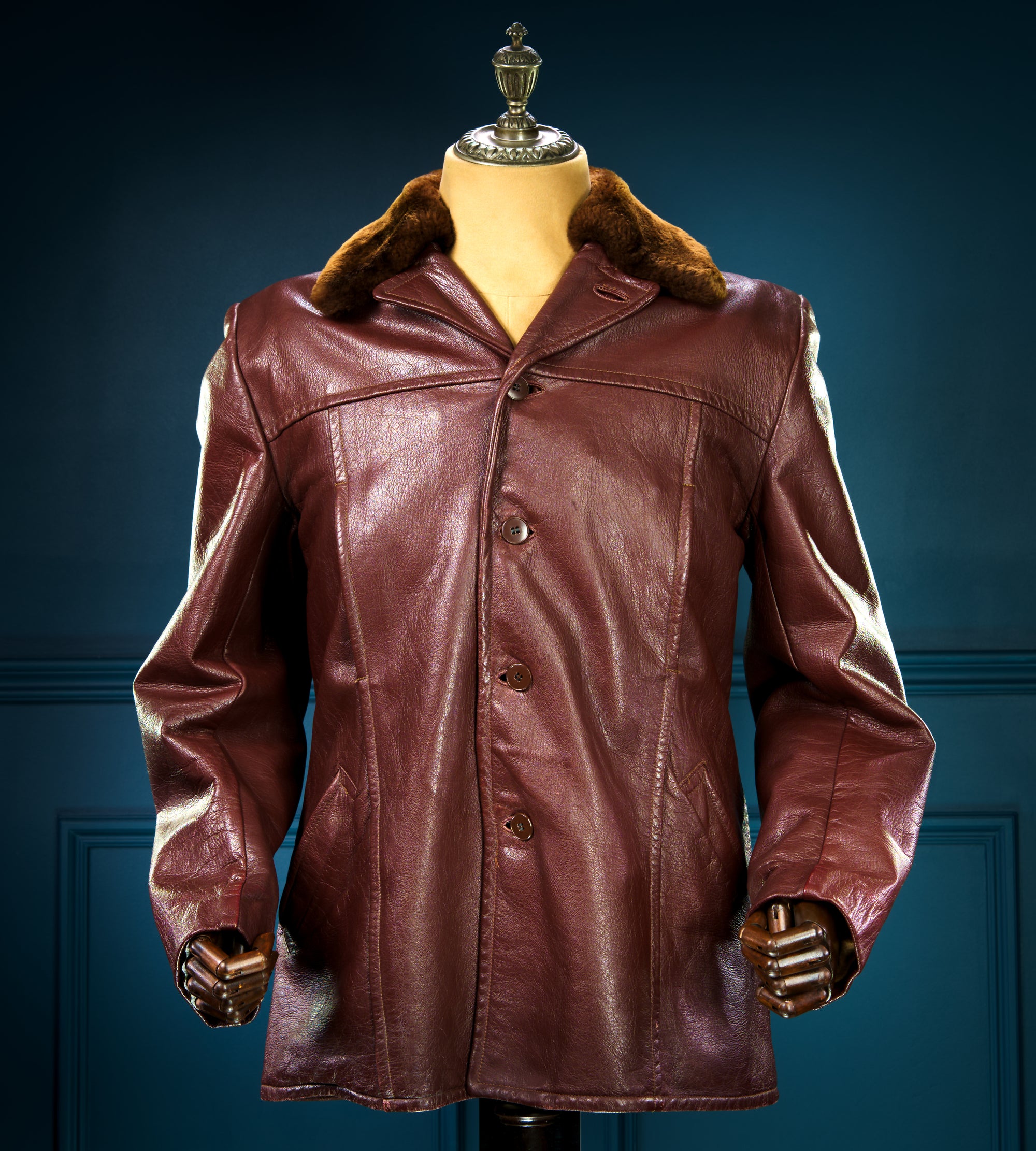 Vintage 1940s Swedish Goatskin Brown Leather Car Coat Motoring Jacket “M”