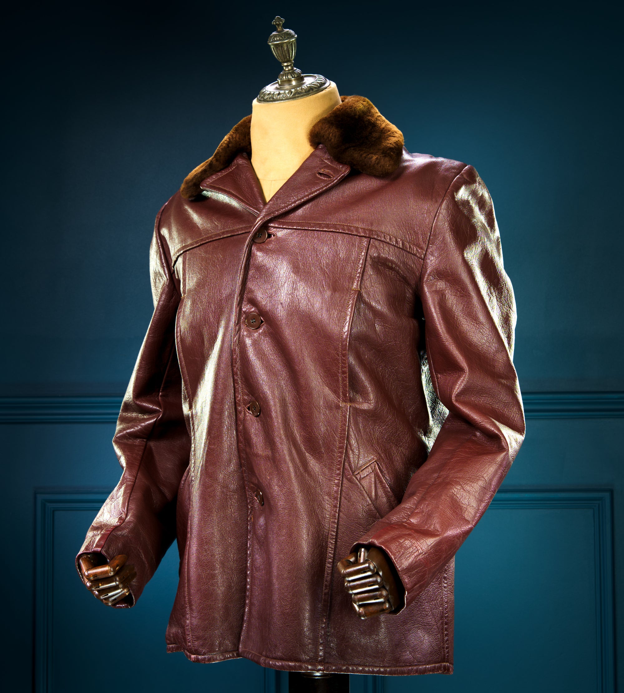 Vintage 1940s Swedish Goatskin Brown Leather Car Coat Motoring Jacket “M”