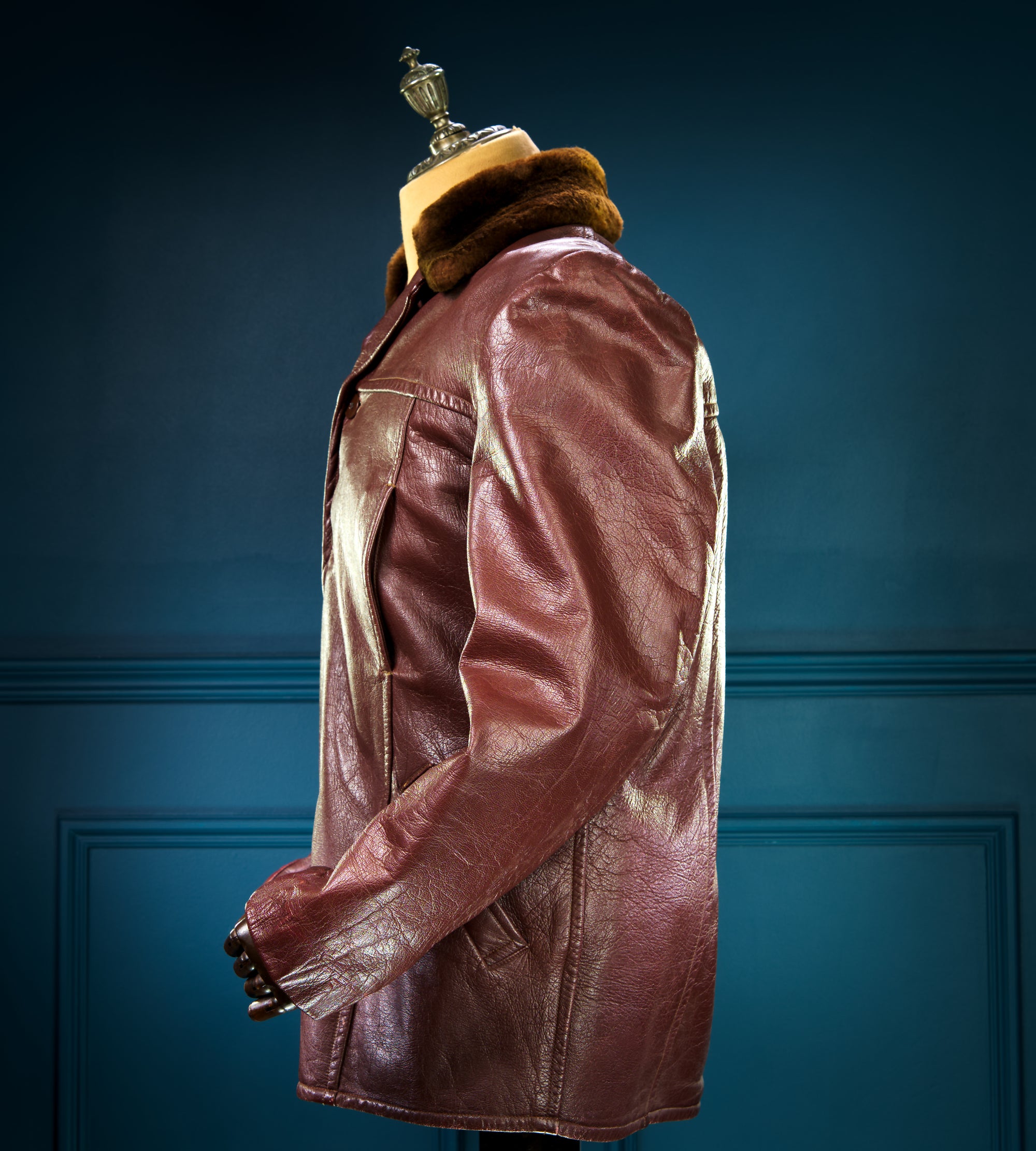 Vintage 1940s Swedish Goatskin Brown Leather Car Coat Motoring Jacket “M”