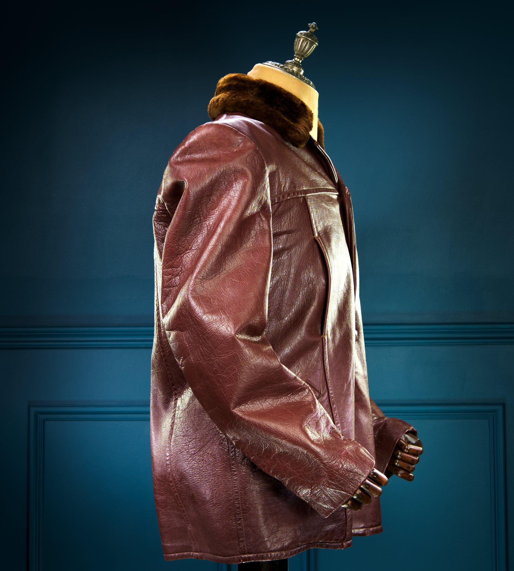 Vintage 1940s Swedish Goatskin Brown Leather Car Coat Motoring Jacket “M”