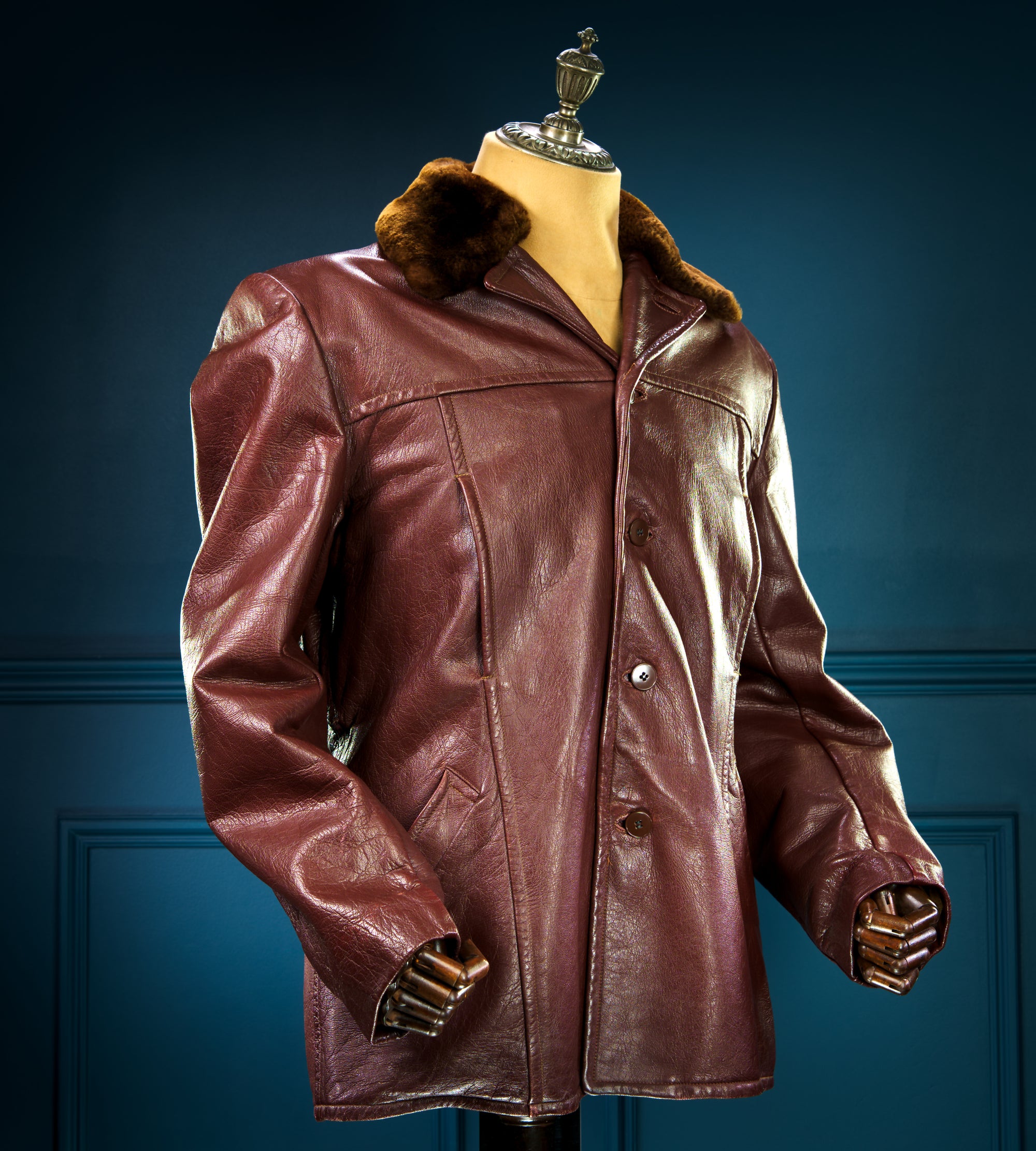 Vintage 1940s Swedish Goatskin Brown Leather Car Coat Motoring Jacket “M”